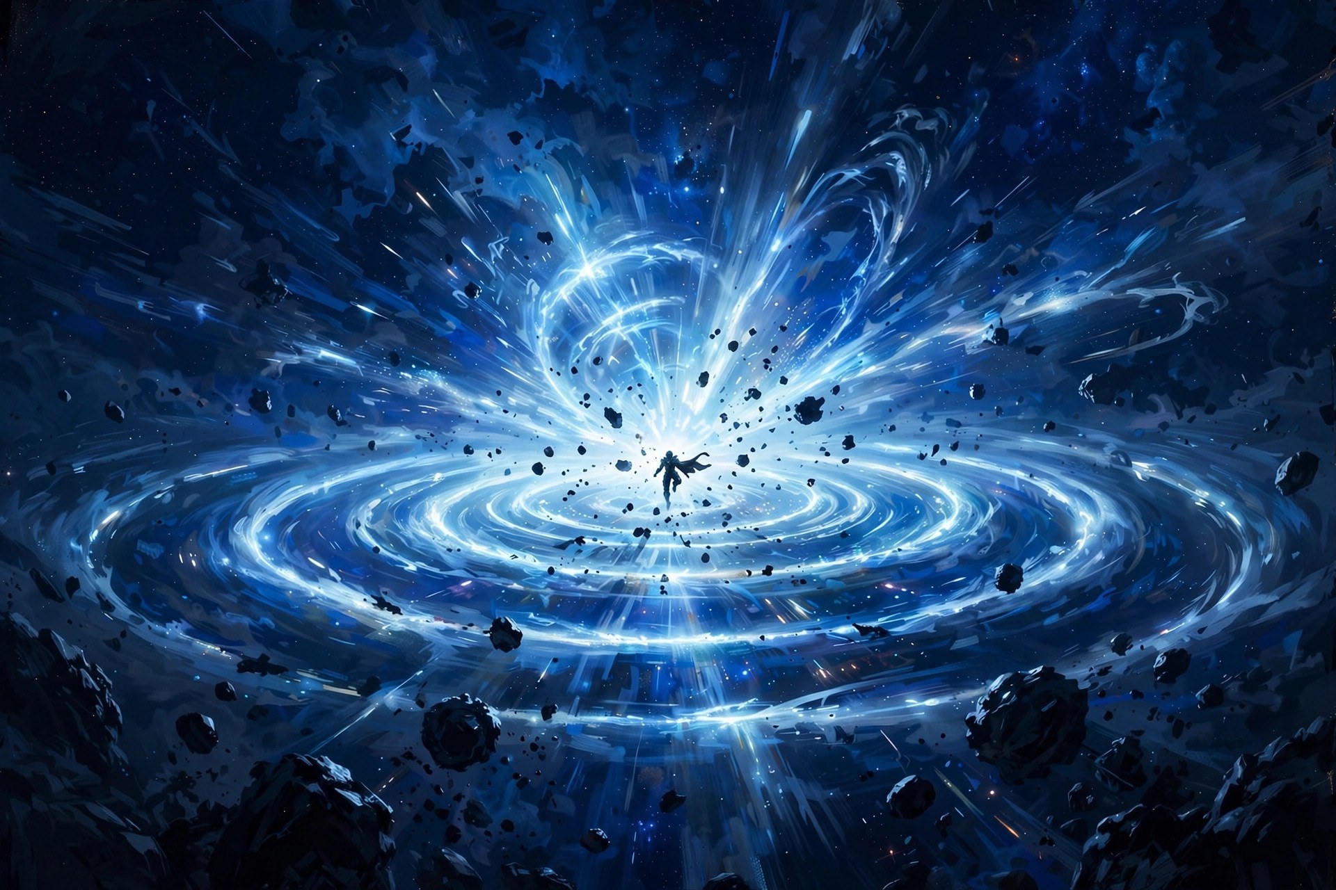 AI-generated art of a nova blast: an explosion of blue starlight energy