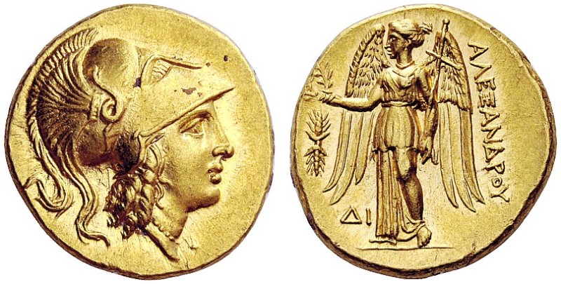 Gold stater in the Alexander types: Athena on the obverse, Nike on the reverse