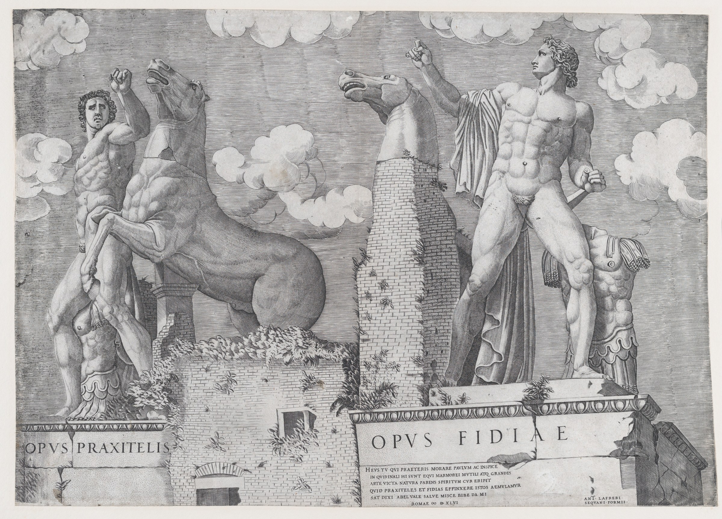 One of the colossal Dioscuri horse-tamer sculptures on the Quirinal Hill, Rome