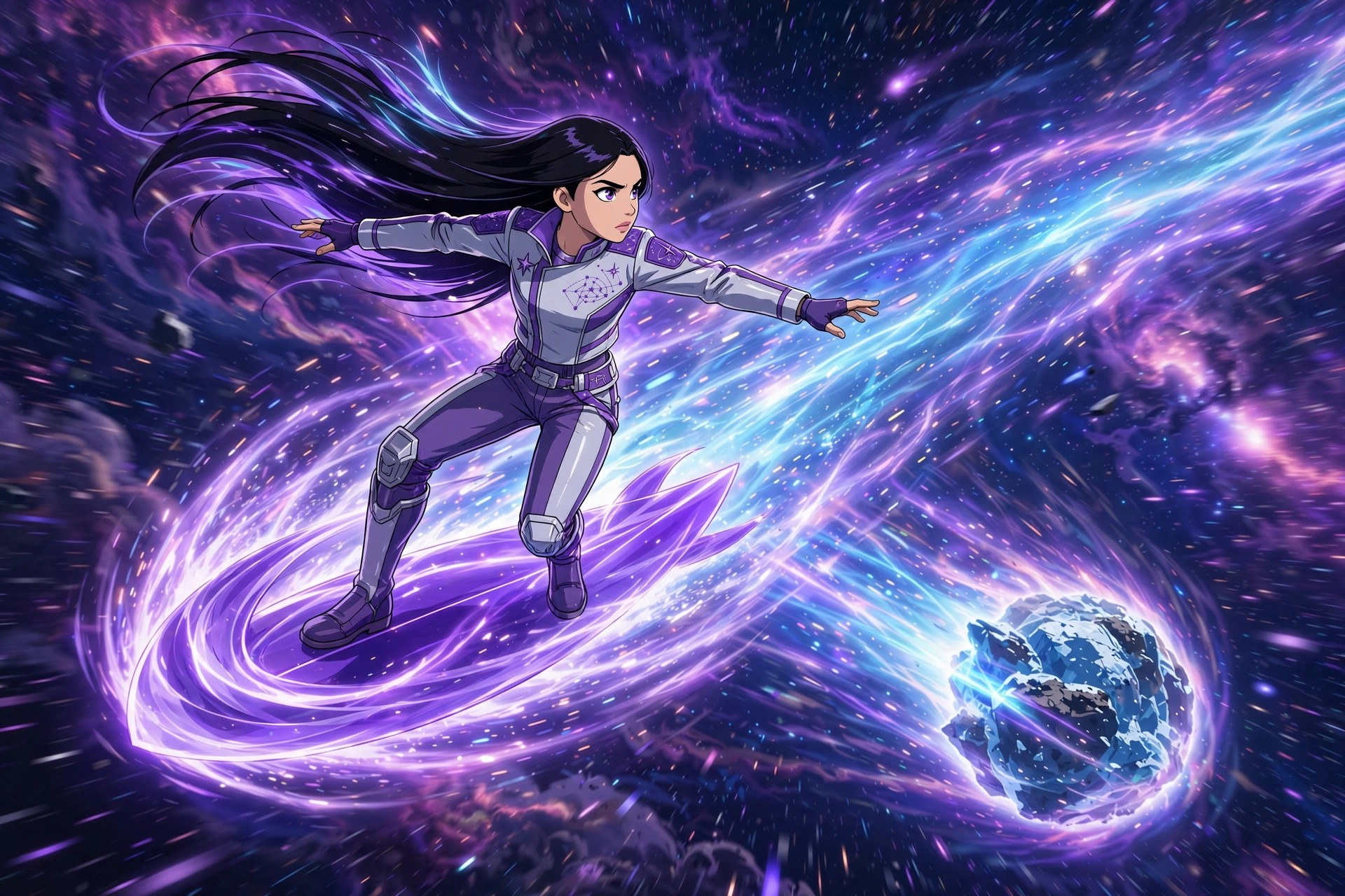 Amara Cole comet-riding: surfing the plasma tail of a comet on ribbons of light