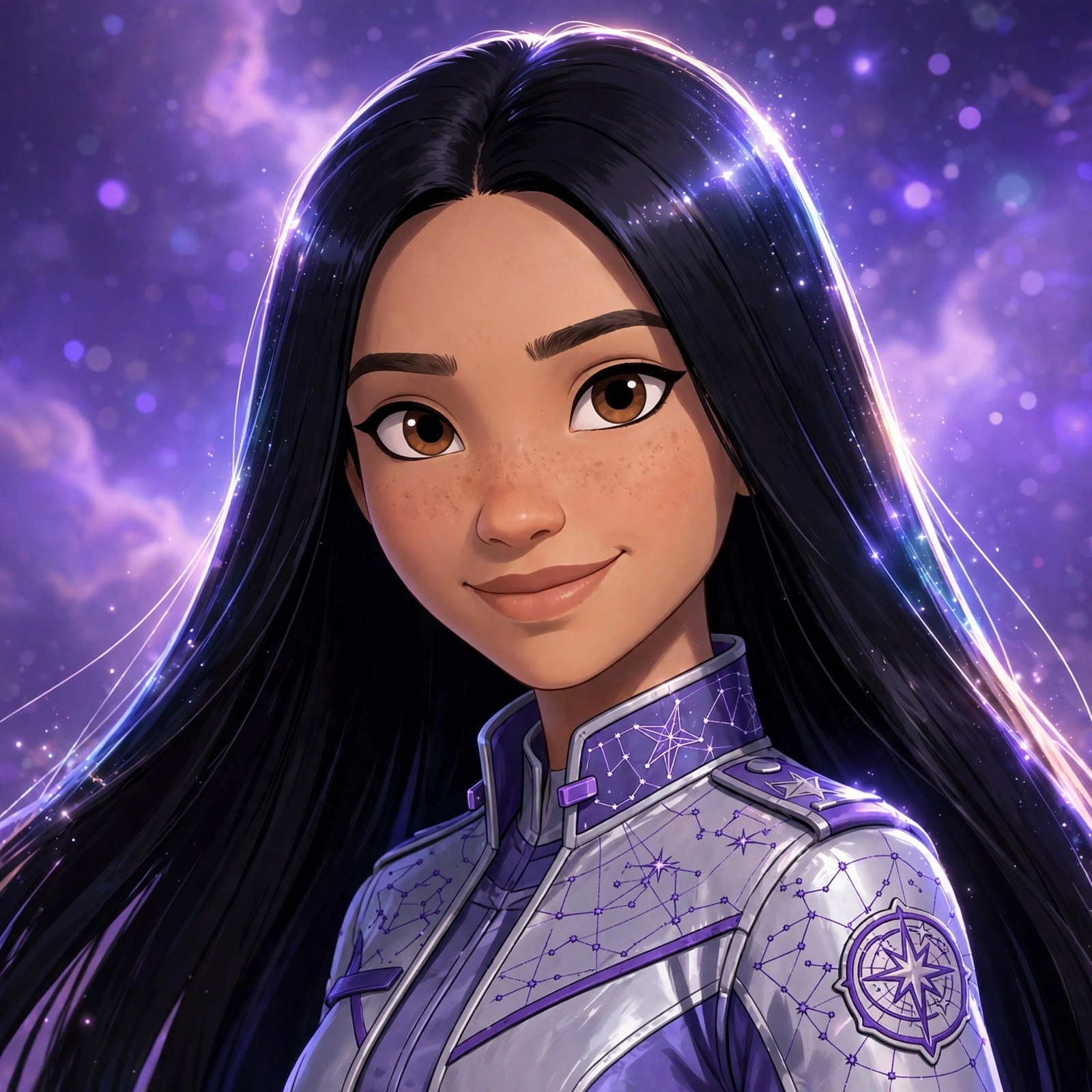 Close portrait of Amara Cole with starlight rim lighting