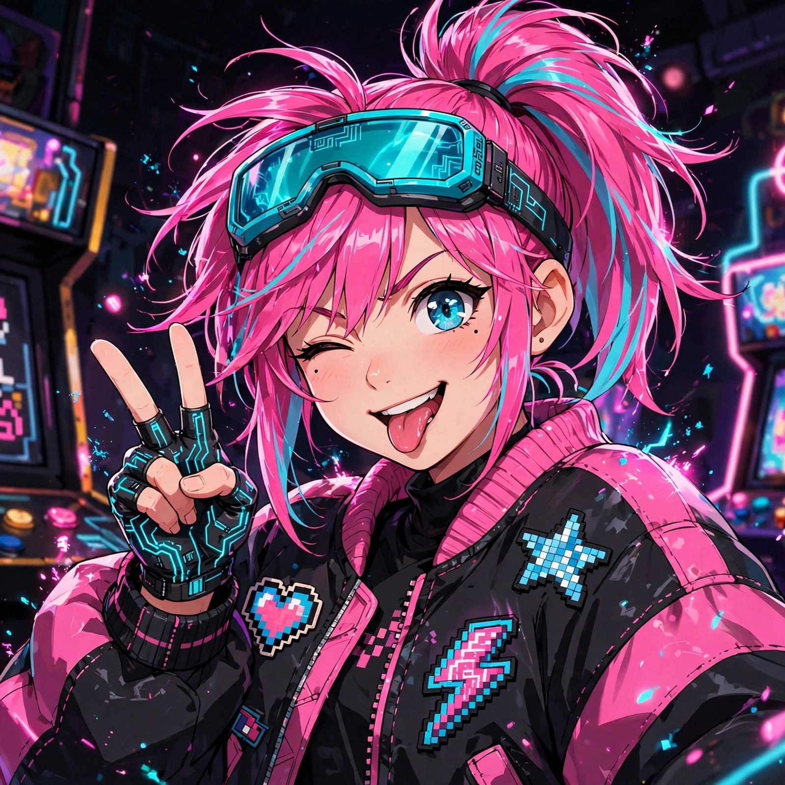 Peace sign and a wink — mischief mode.
