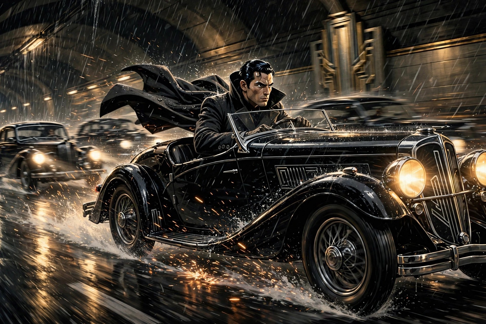The roadster at speed through the tunnel