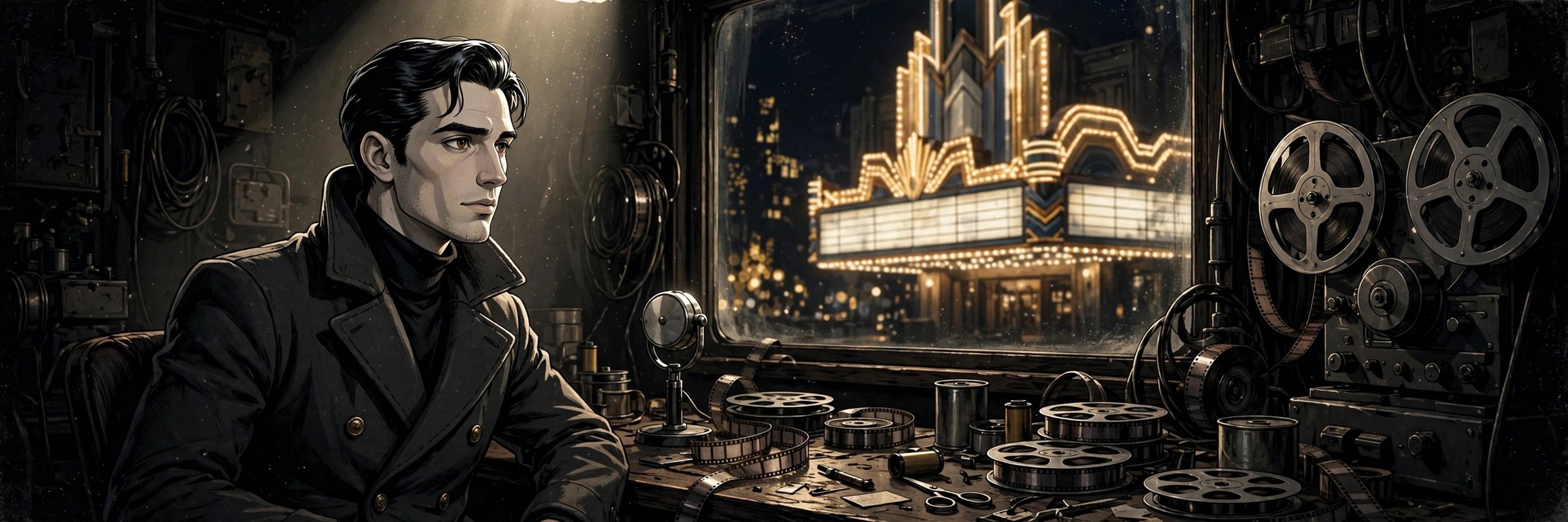 Benz in the cinema projection room — the stream's home base