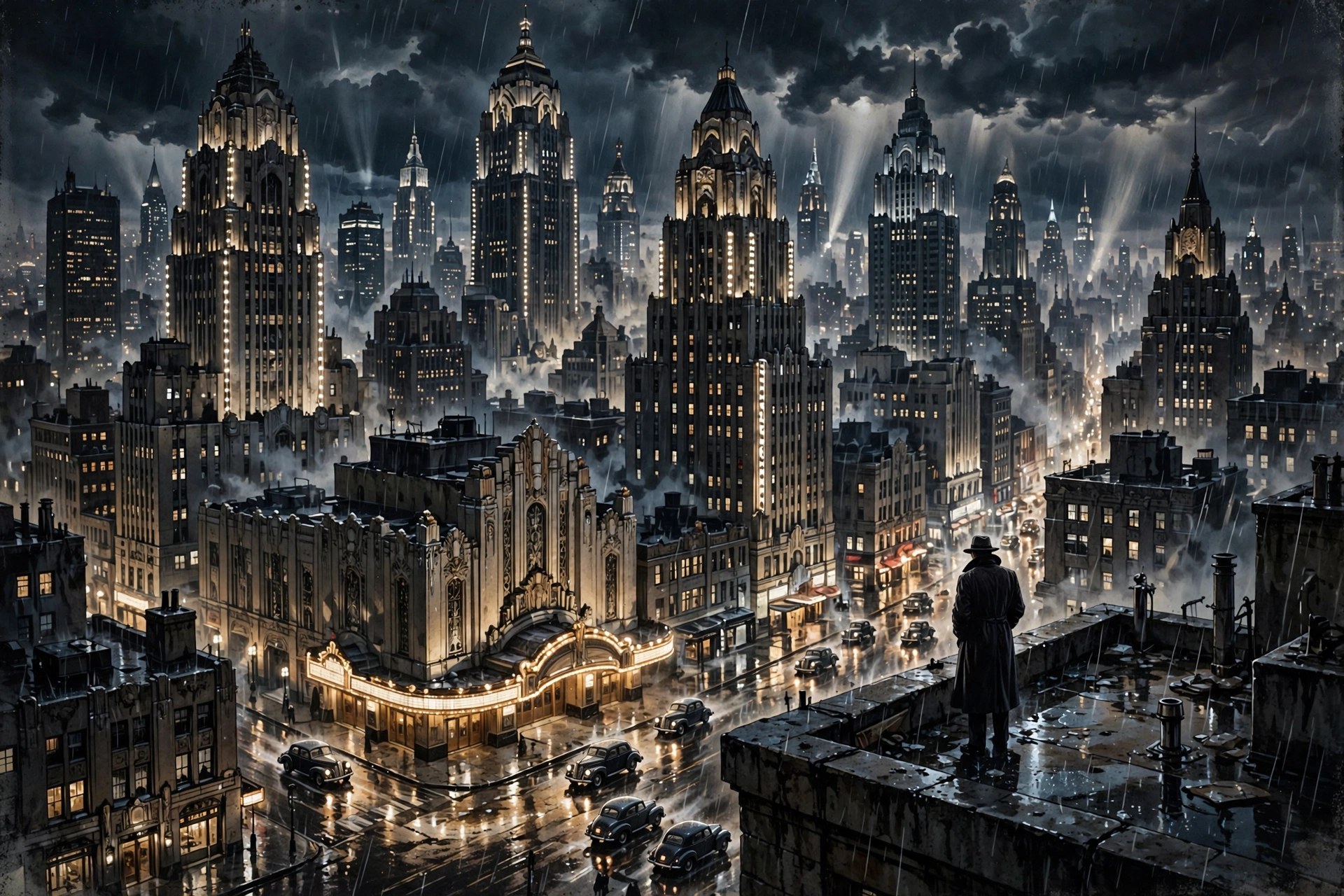 The art-deco City at midnight