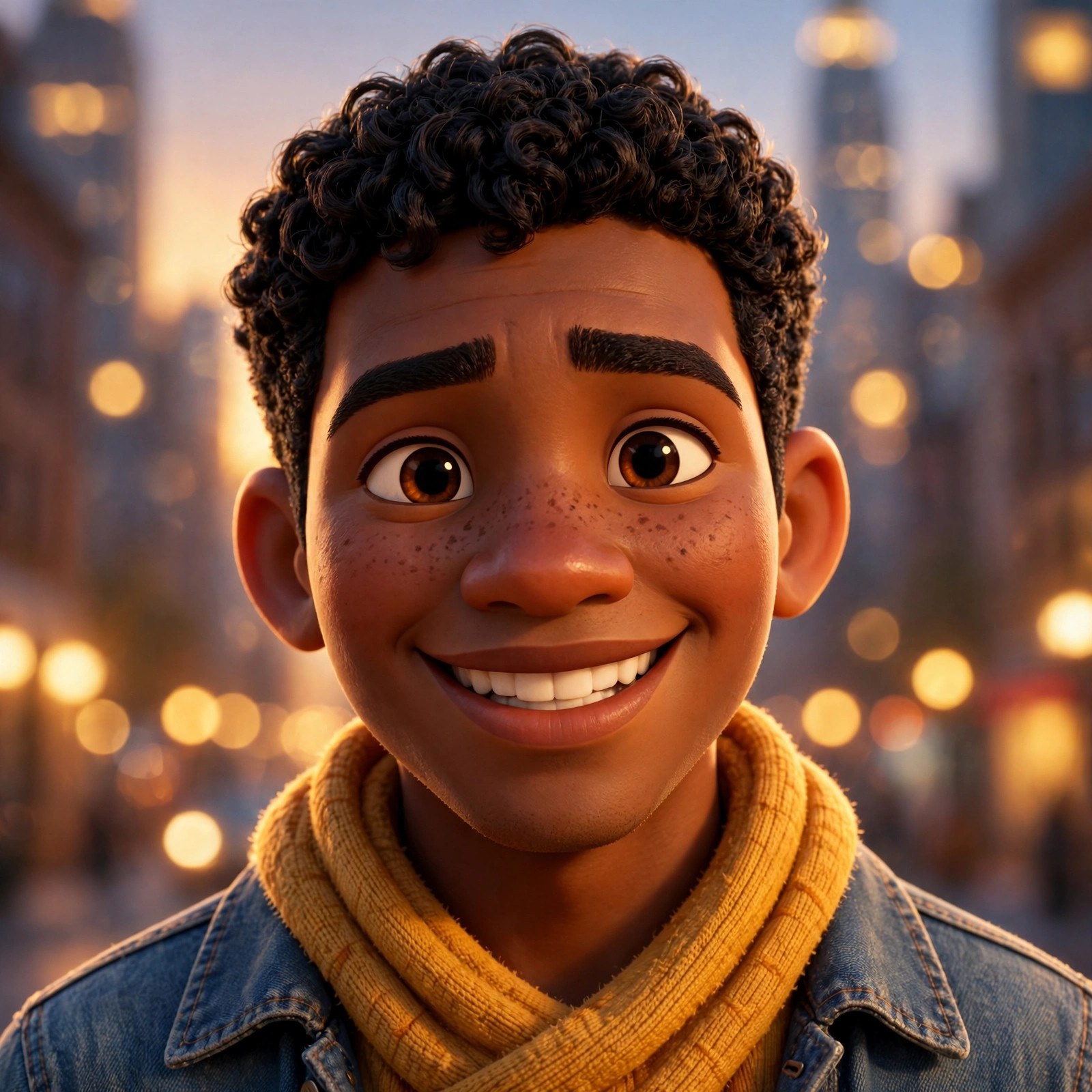 Portrait of Blaise Hudson smiling, city lights behind him