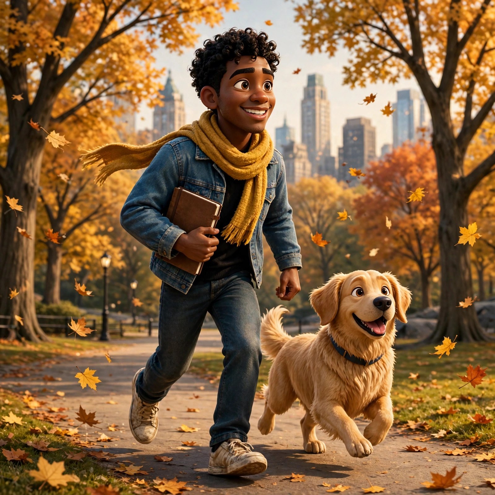Blaise Hudson walking through Central Park in autumn