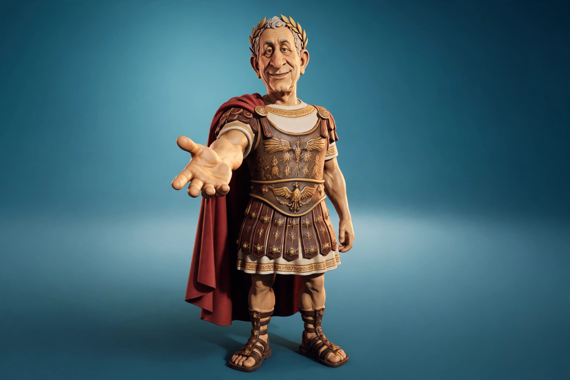 AI-generated full-body portrait of the stream's animated Caesar character, in the Vizlings character style