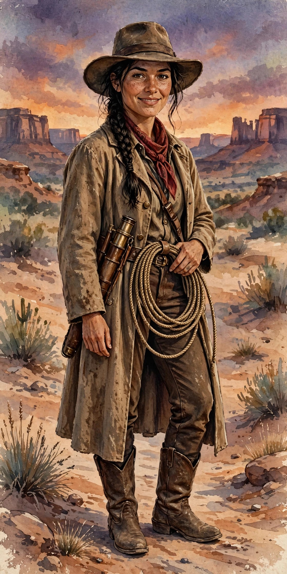 AI-generated full-body portrait of Cassidy Brooks in trail gear