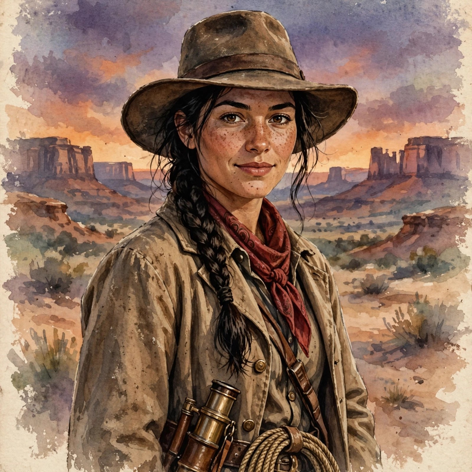 AI-generated portrait of Cassidy Brooks, fictional frontier scout