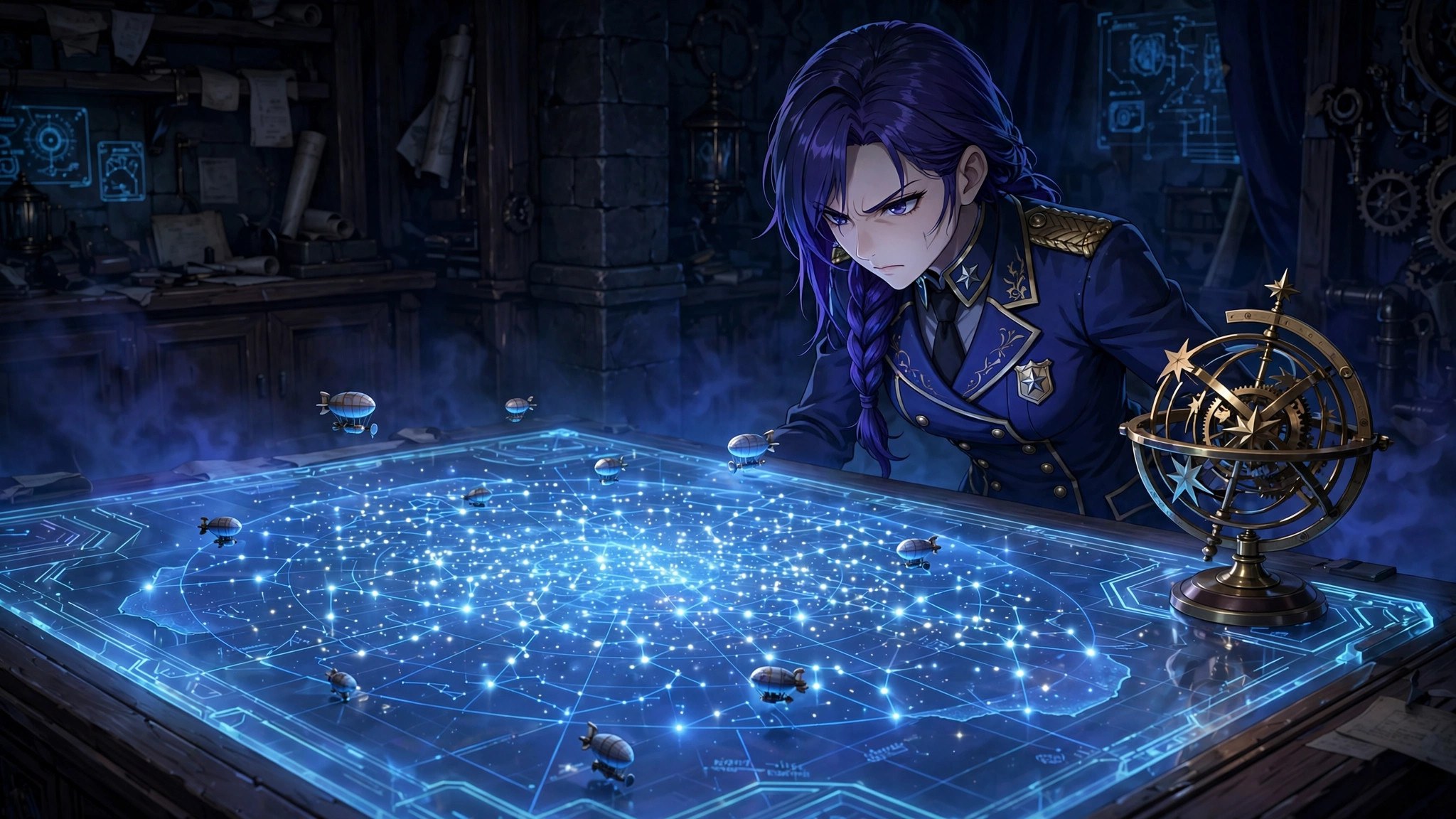 AI-generated dramatization: the war room chart table, where protocol is written in light