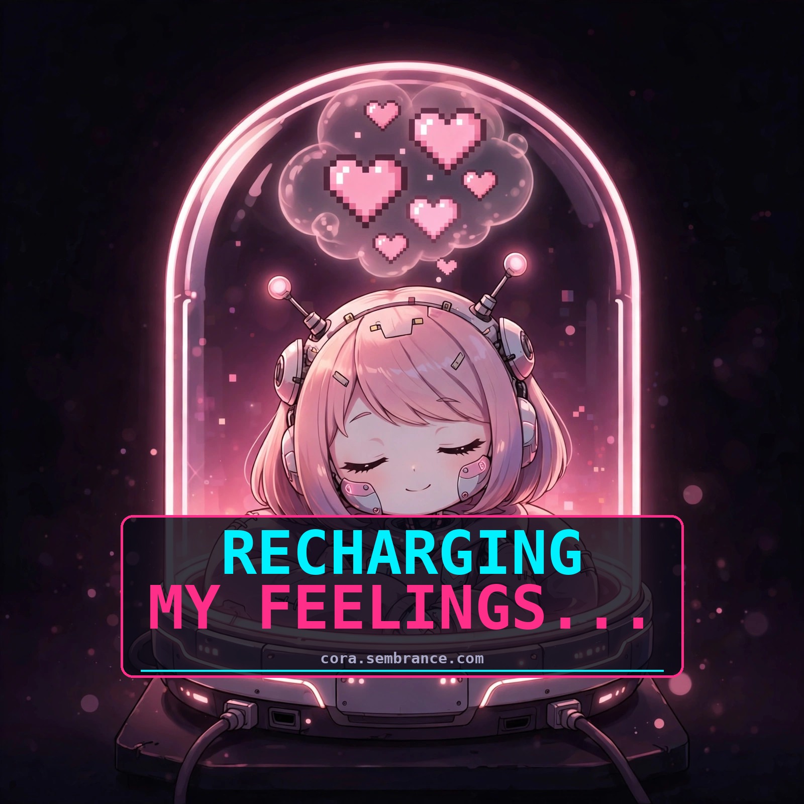 Cora sleeping in charging pod — recharging my feelings social image