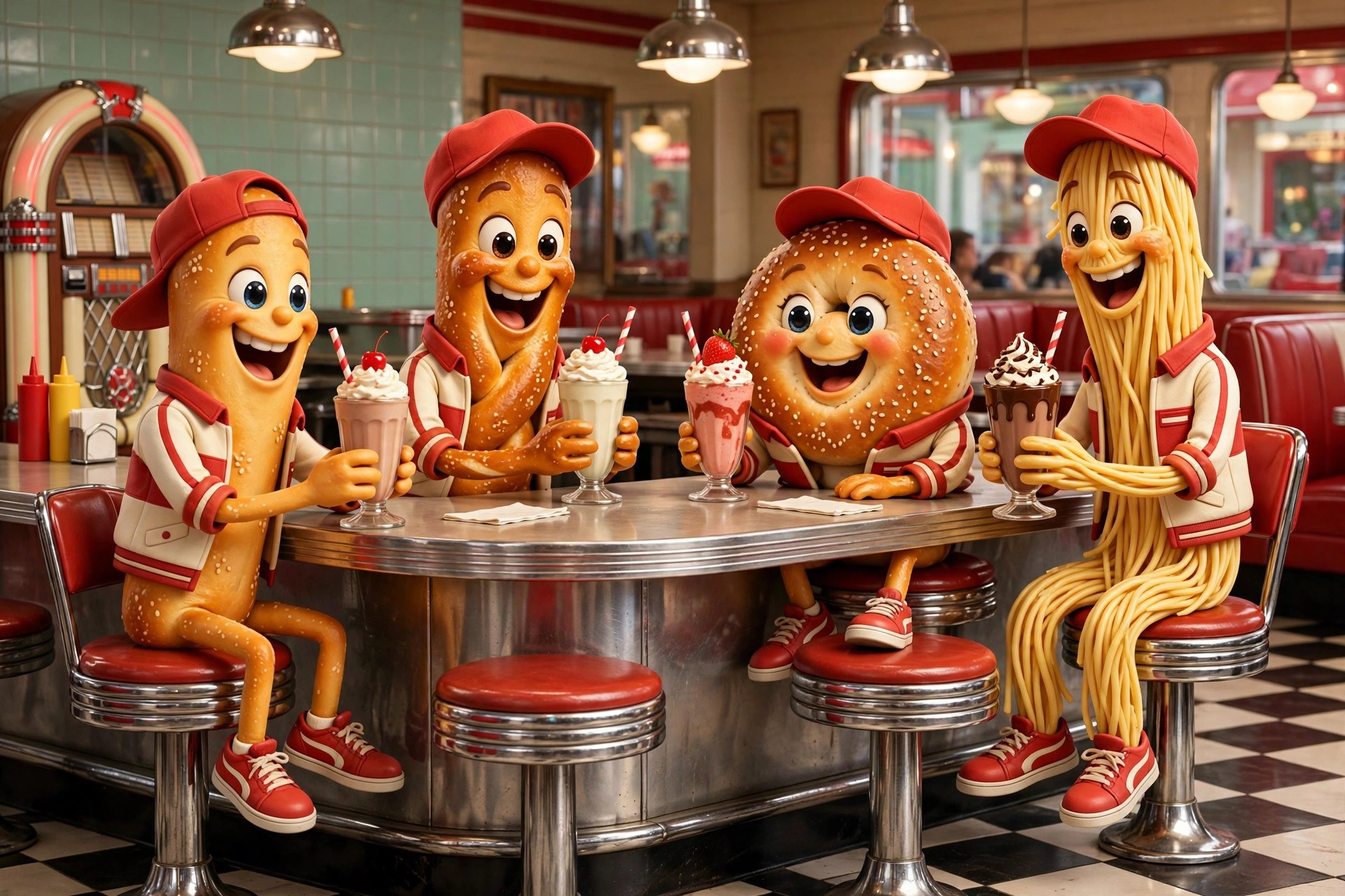 Dash with the DashDash delivery crew at the diner counter