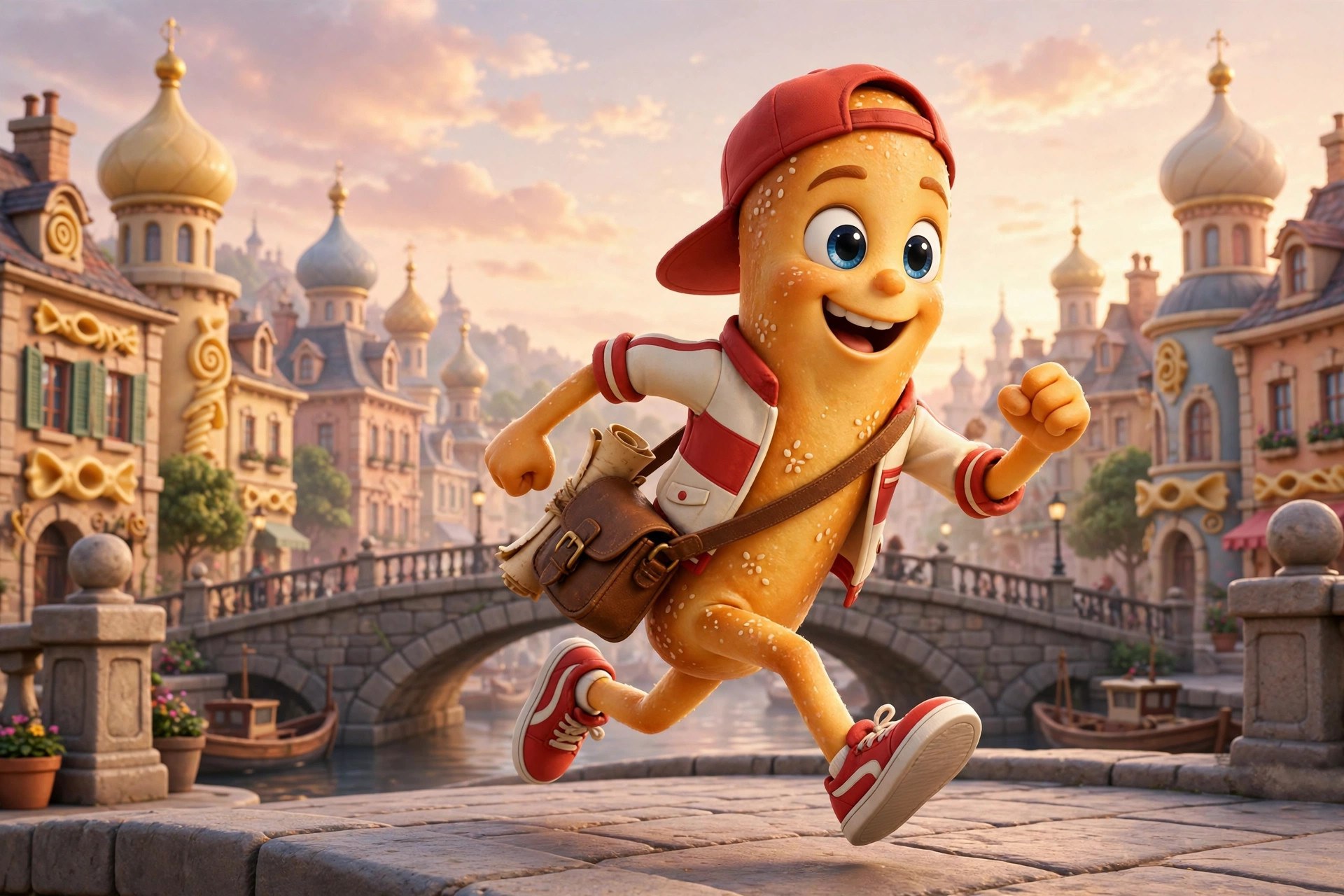 A young Dash making his first delivery run across Al Dente at sunrise