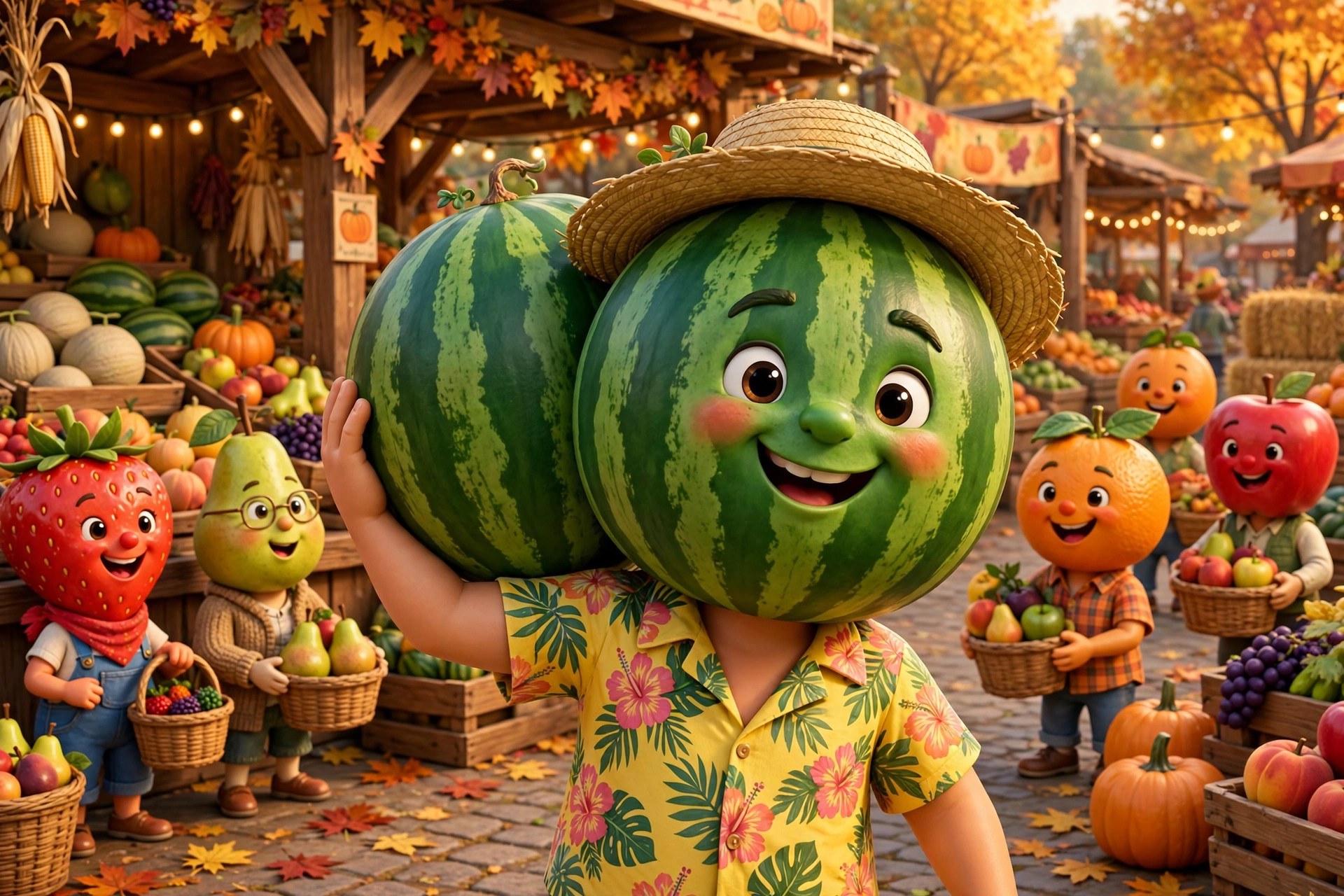 Carrying the prize melon at the harvest market