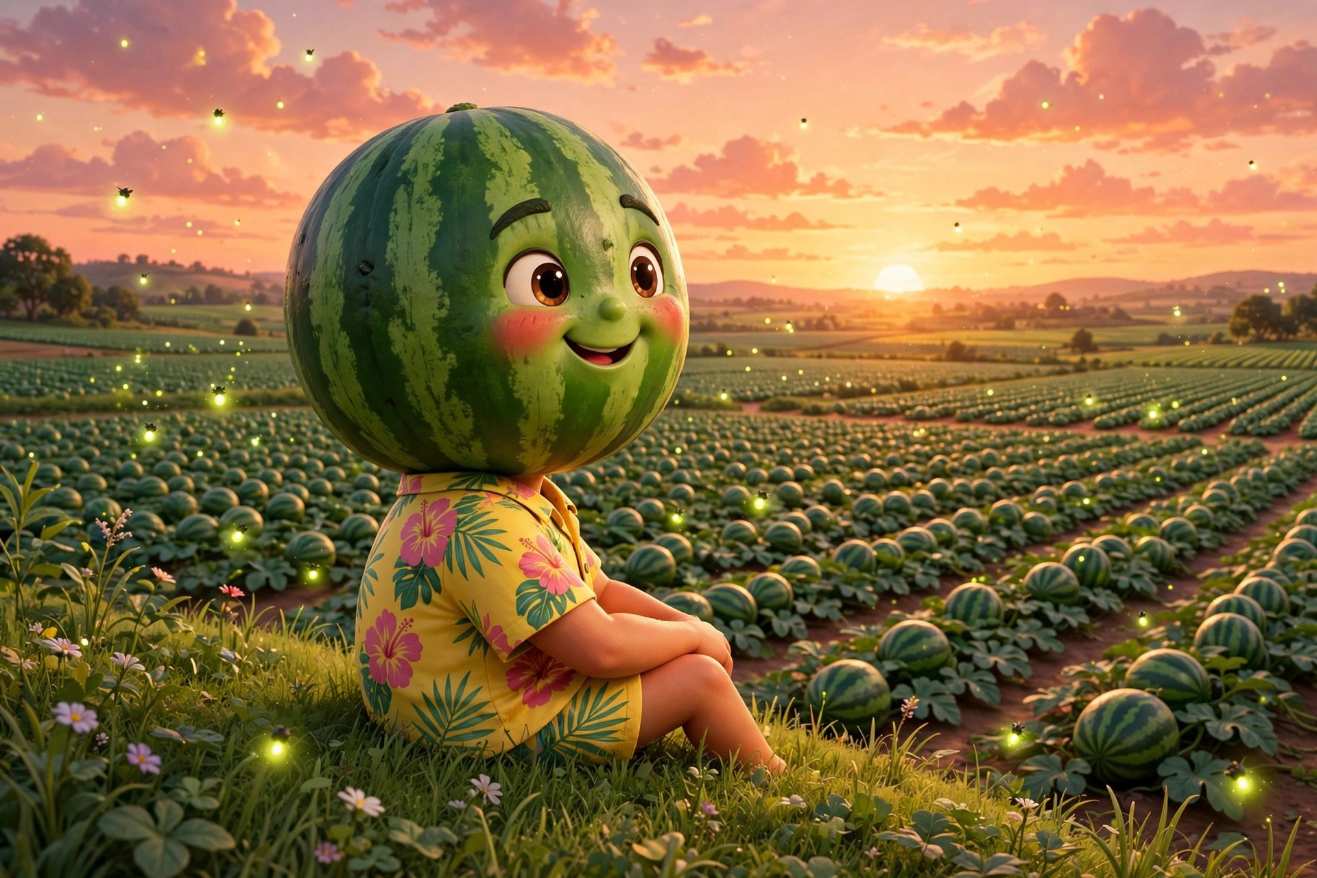 Sunset over the melon fields