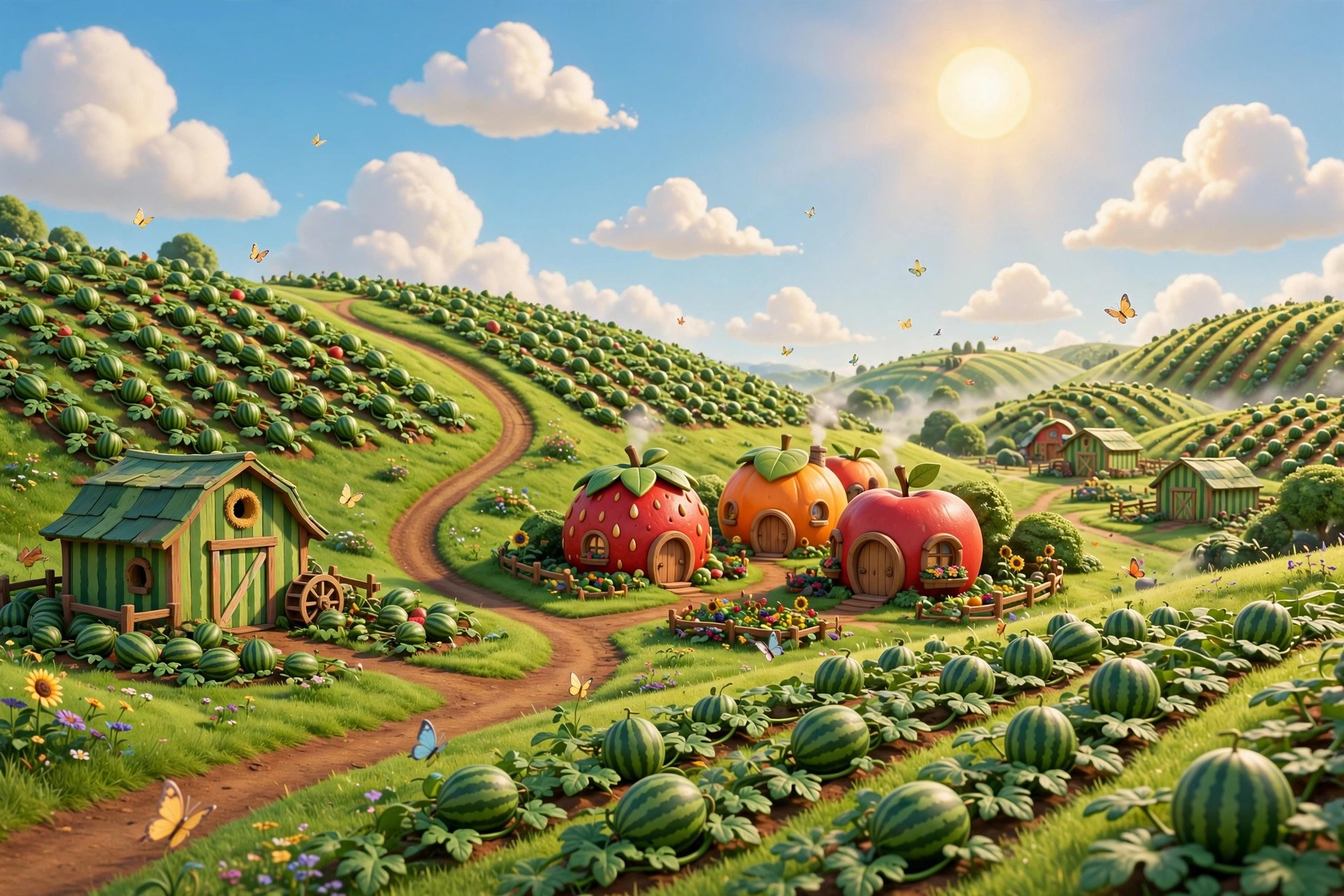 Rolling melon fields and striped barns of Sunshine Vale