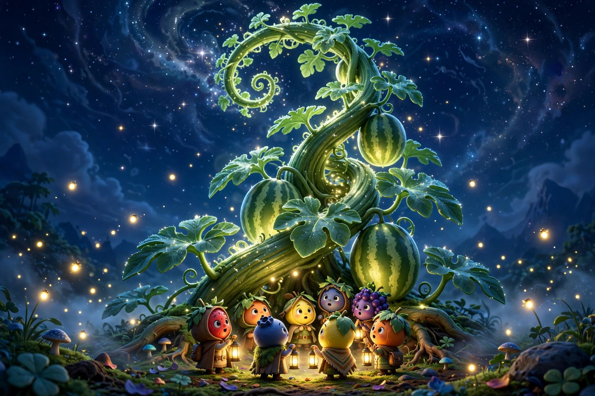 Mythic scene from a Fruitopia legend