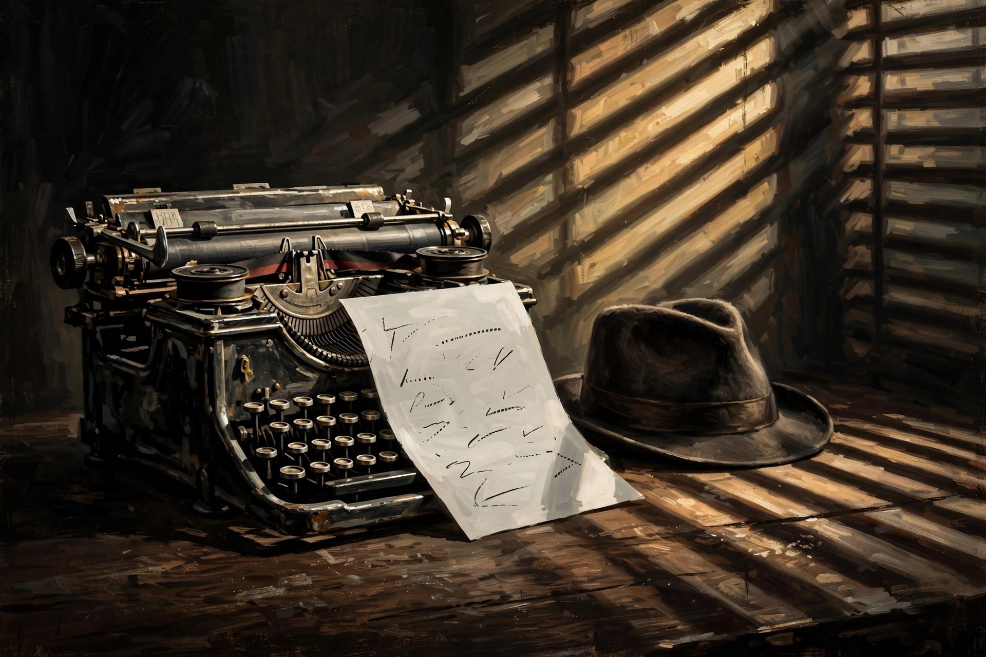 AI-generated vintage typewriter with a fedora on the desk