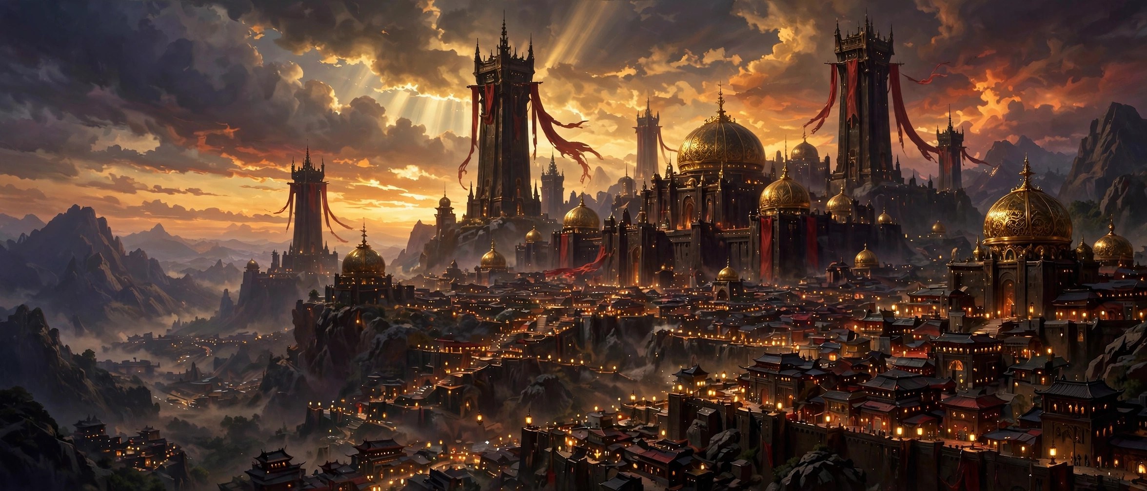 Court banner — wide citadel panorama — AI-generated dramatization art