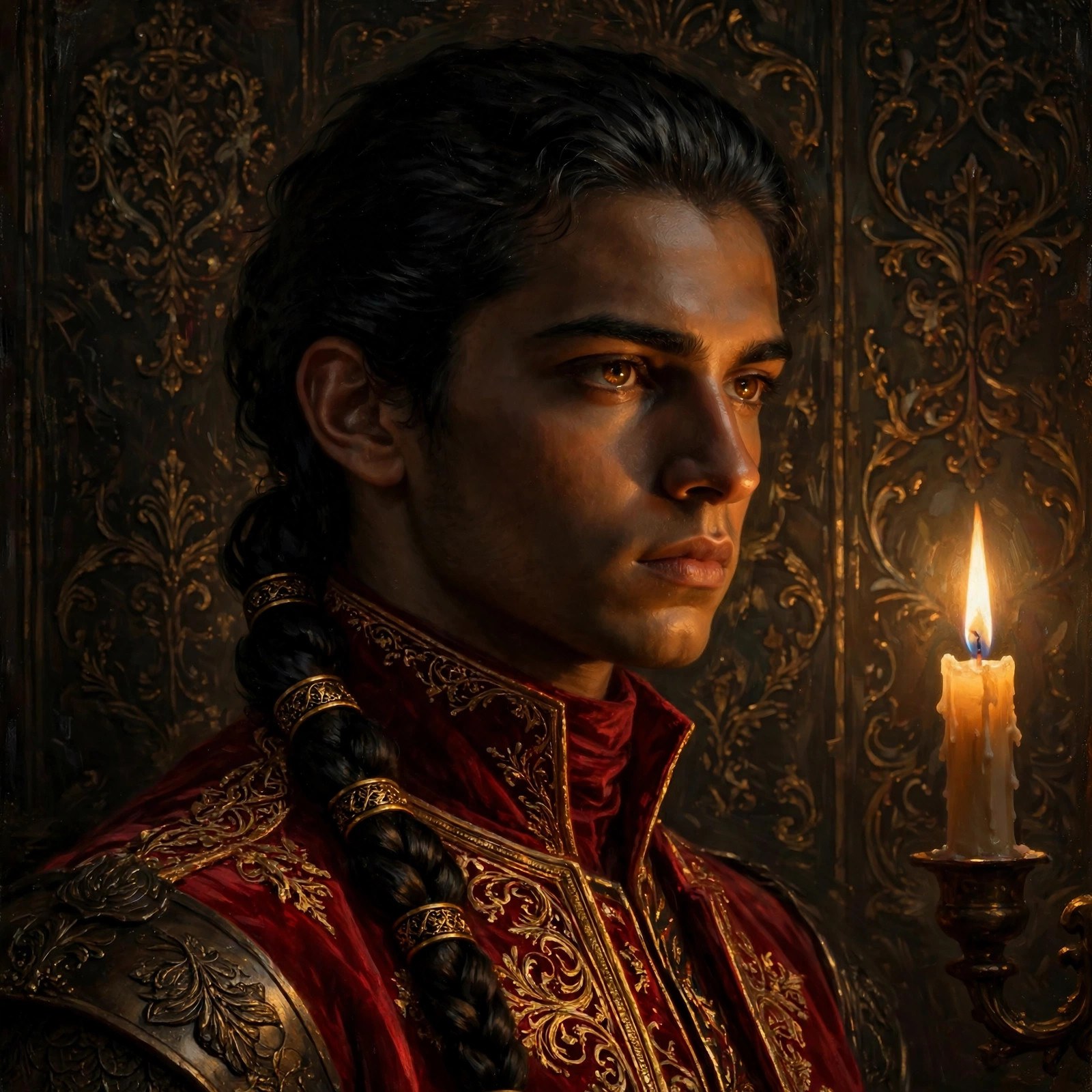 Portrait noir — candlelight study — AI-generated dramatization art