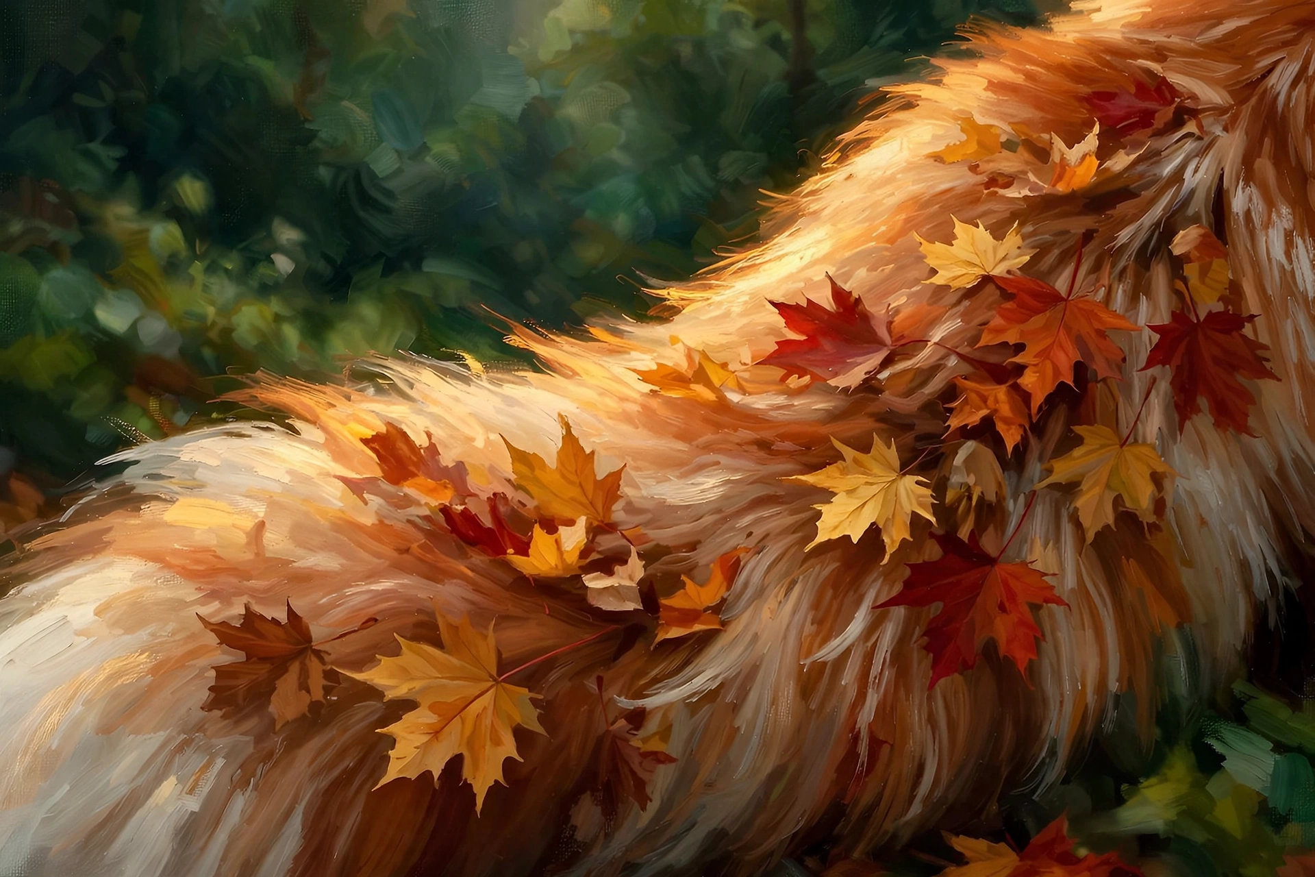 Bushy tail sweeping through golden light
