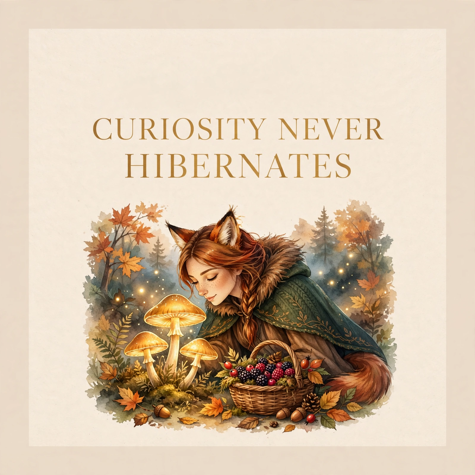 Fox Female social graphic: CURIOSITY NEVER HIBERNATES