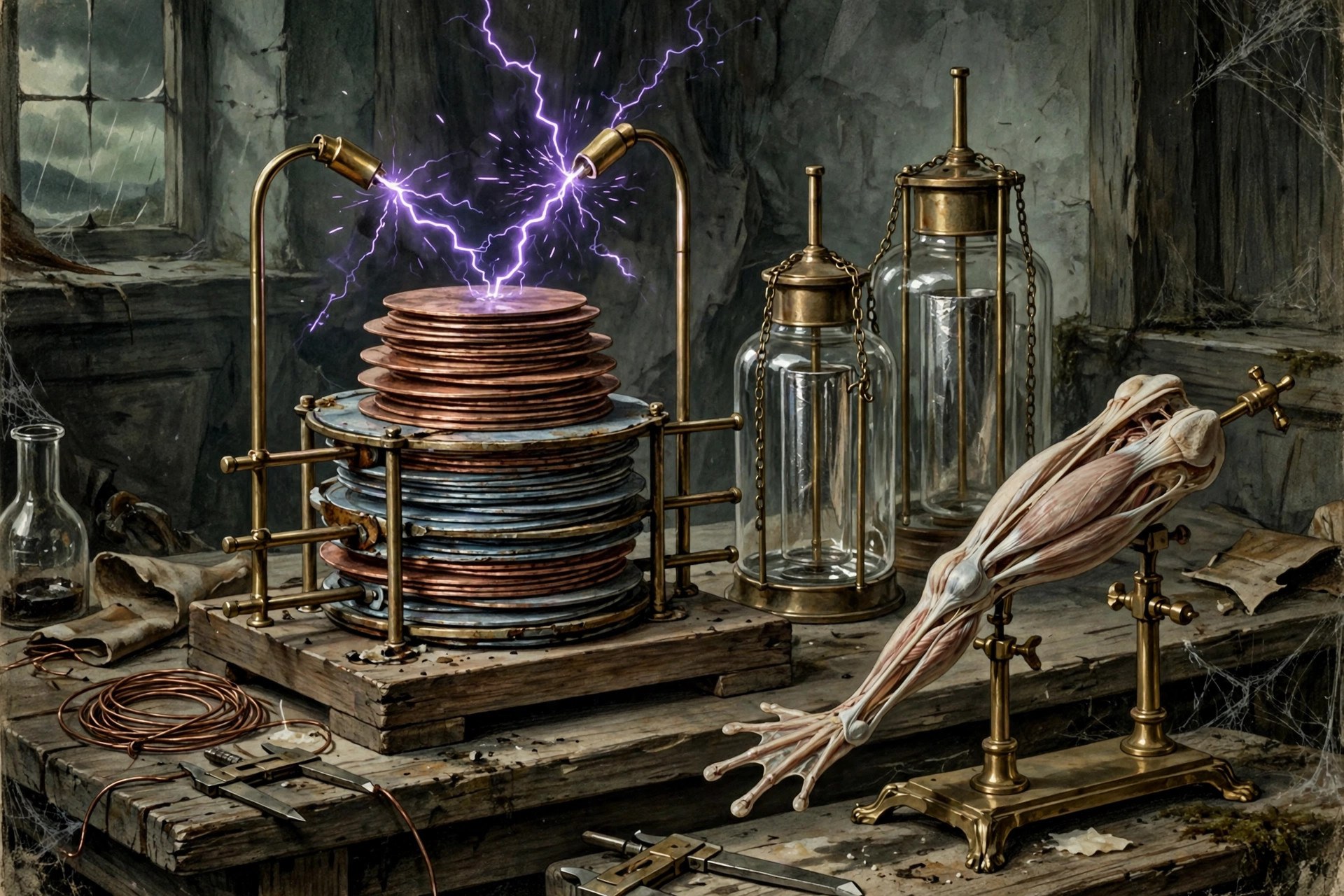 Early electrical apparatus: voltaic pile, Leyden jars and crackling electrodes