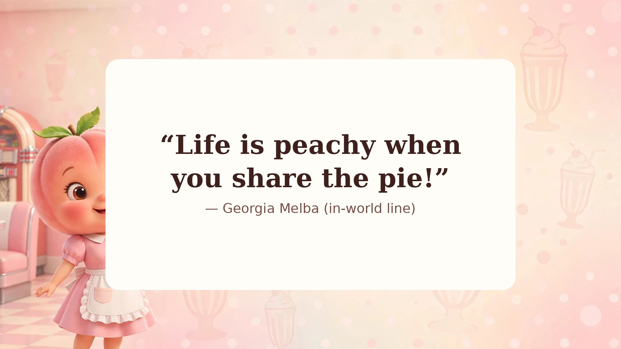 AI-generated dramatization art: Quote card 1 — Georgia Melba in-world line