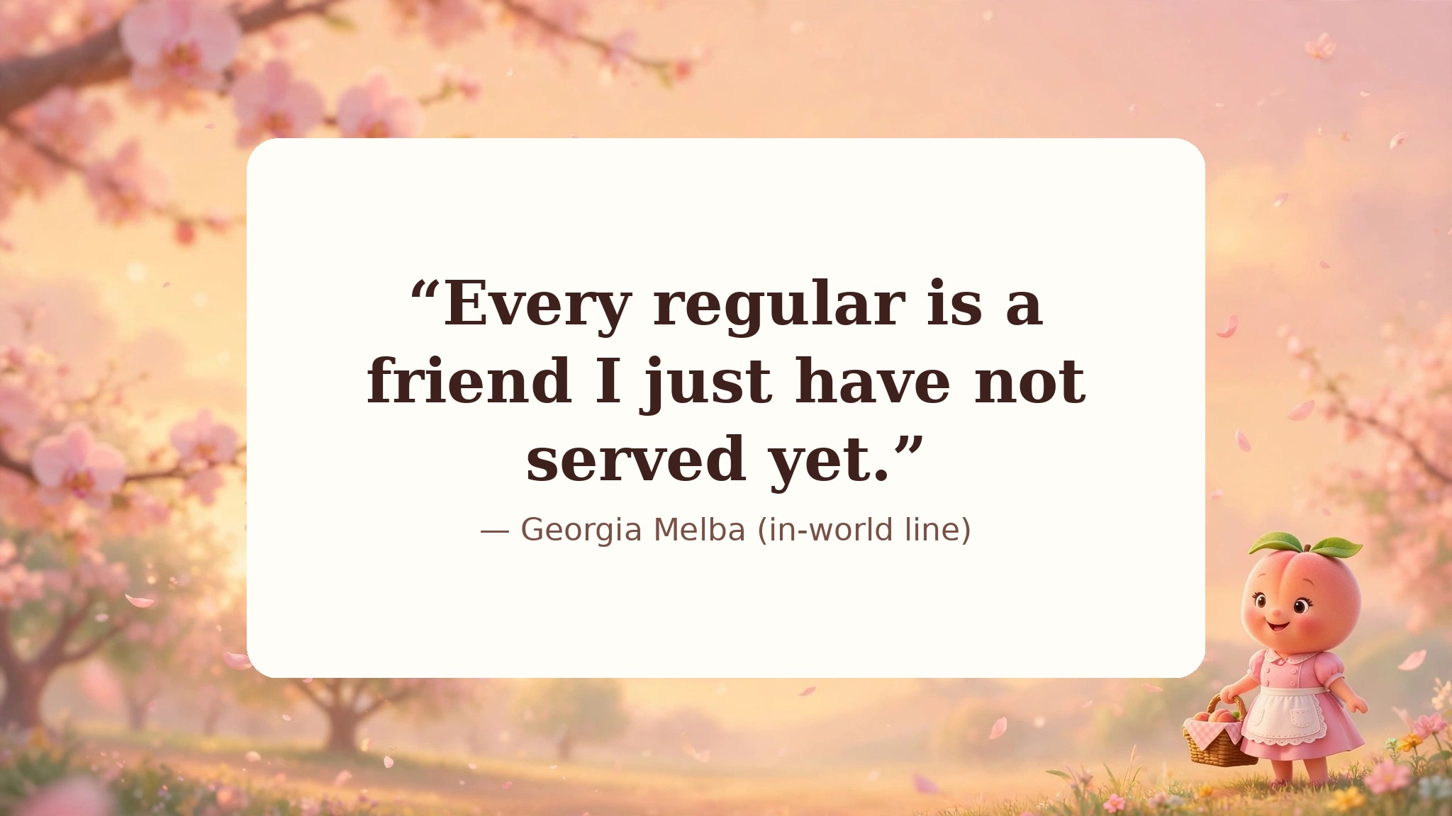 AI-generated dramatization art: Quote card 2 — Georgia Melba in-world line
