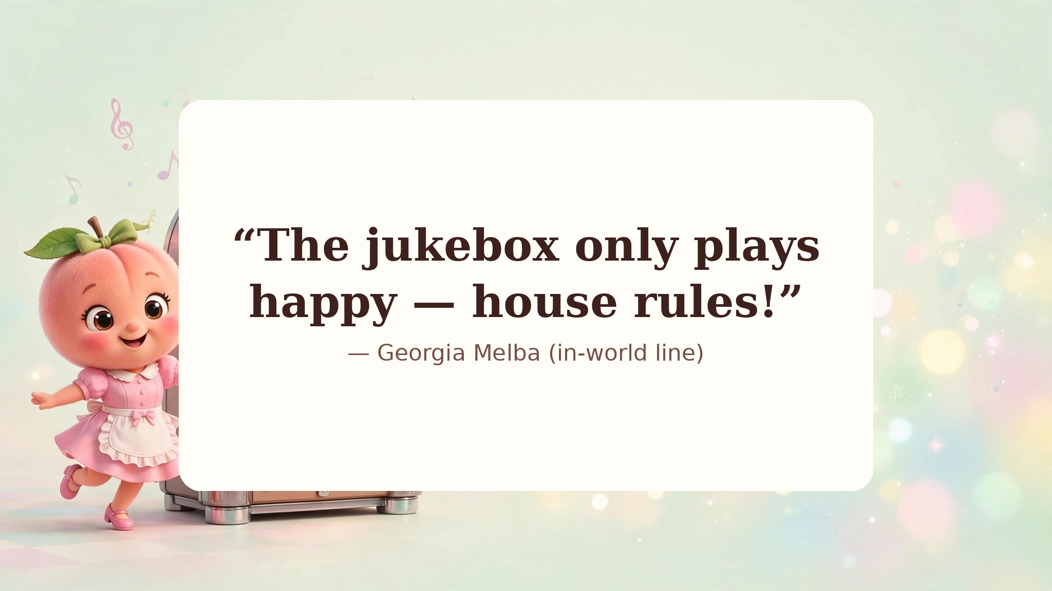 AI-generated dramatization art: Quote card 3 — Georgia Melba in-world line