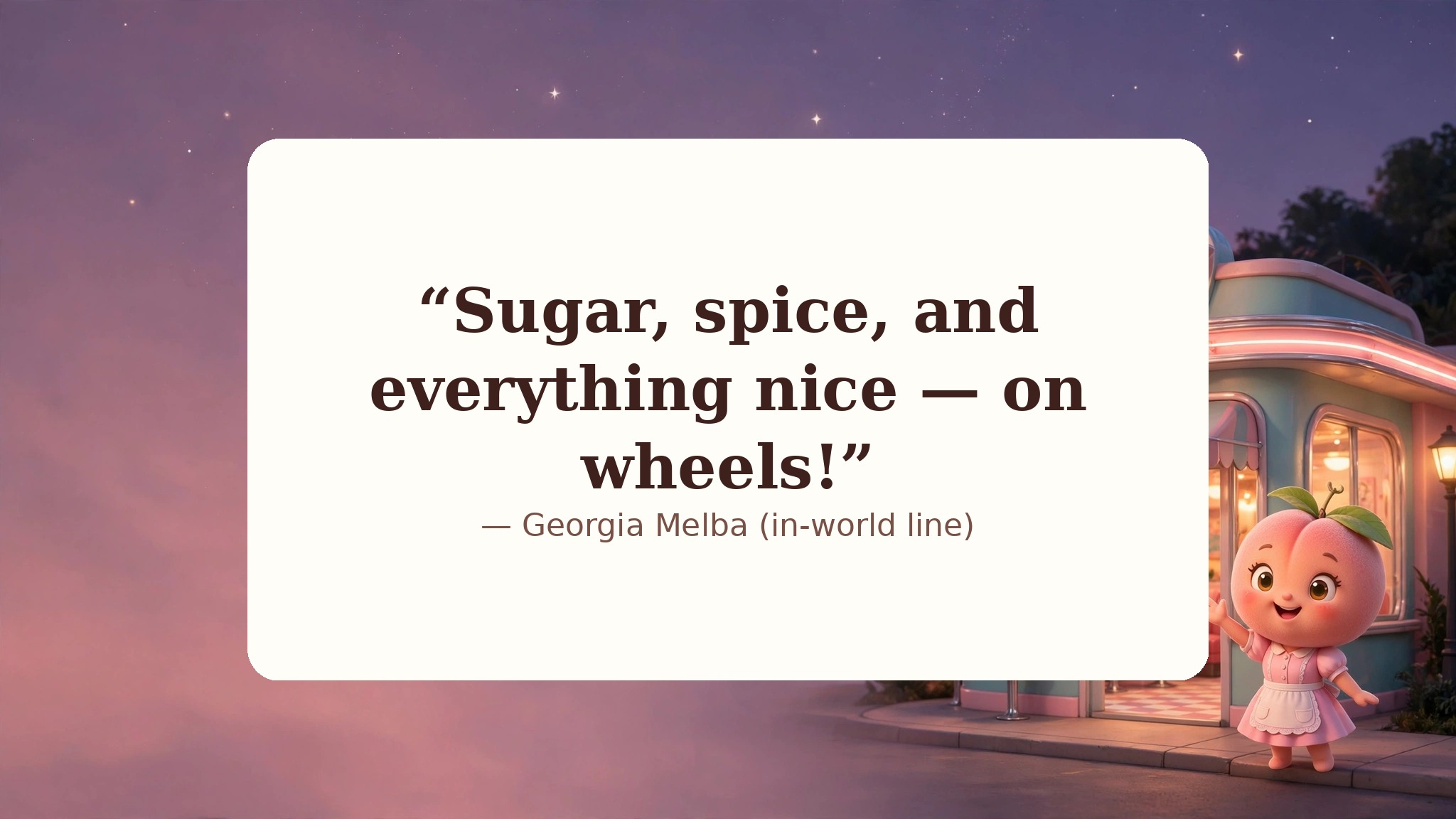 AI-generated dramatization art: Quote card 4 — Georgia Melba in-world line