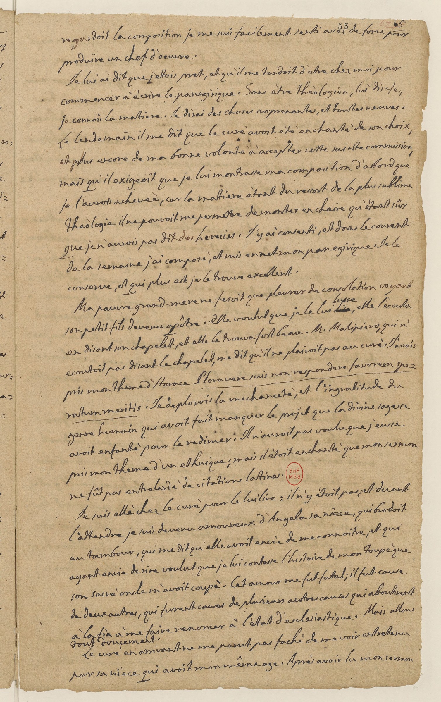 A page of Casanova's manuscript of Histoire de ma vie, in his handwriting
