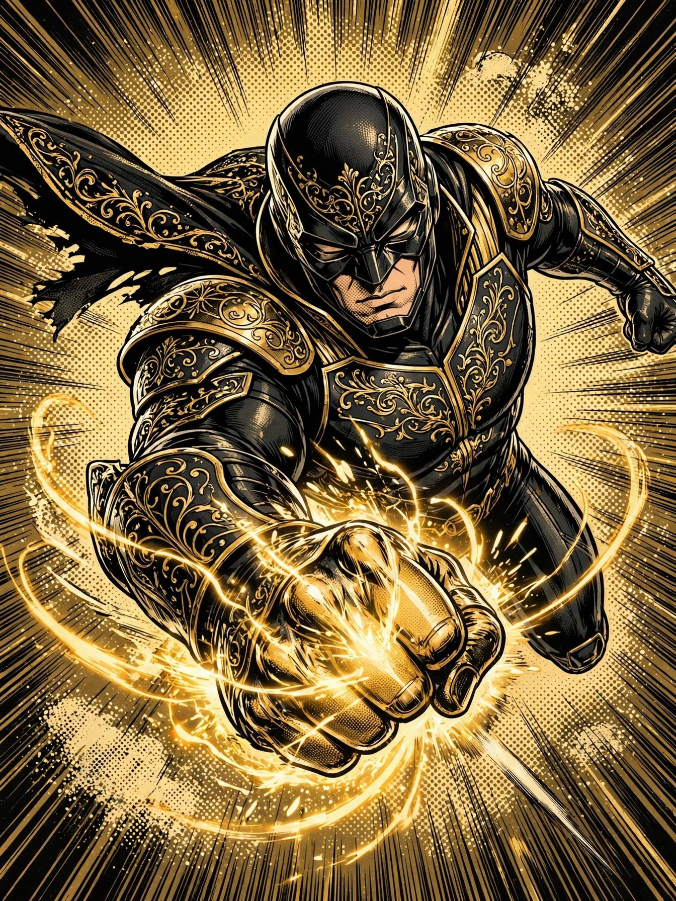 AI-generated cover-style art of the Golden Black hero