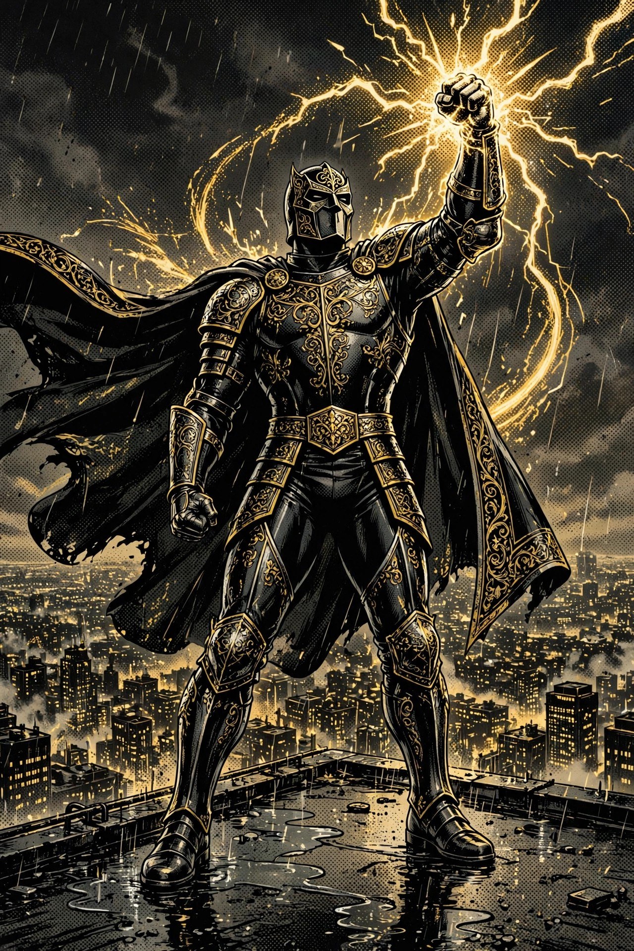 AI-generated full-body art of the Golden Black hero