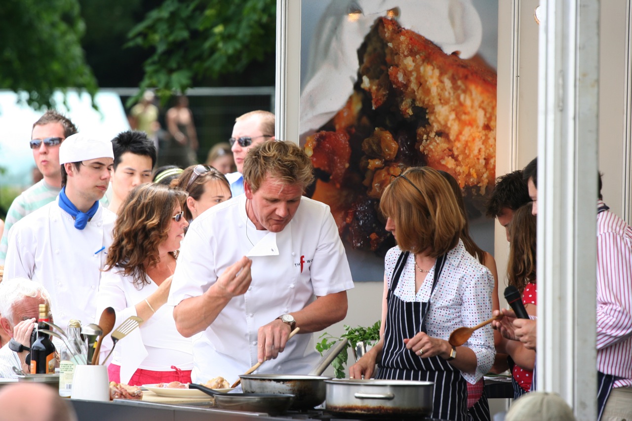 Gordon Ramsay cooking at a public event, photographed by Dave Pullig