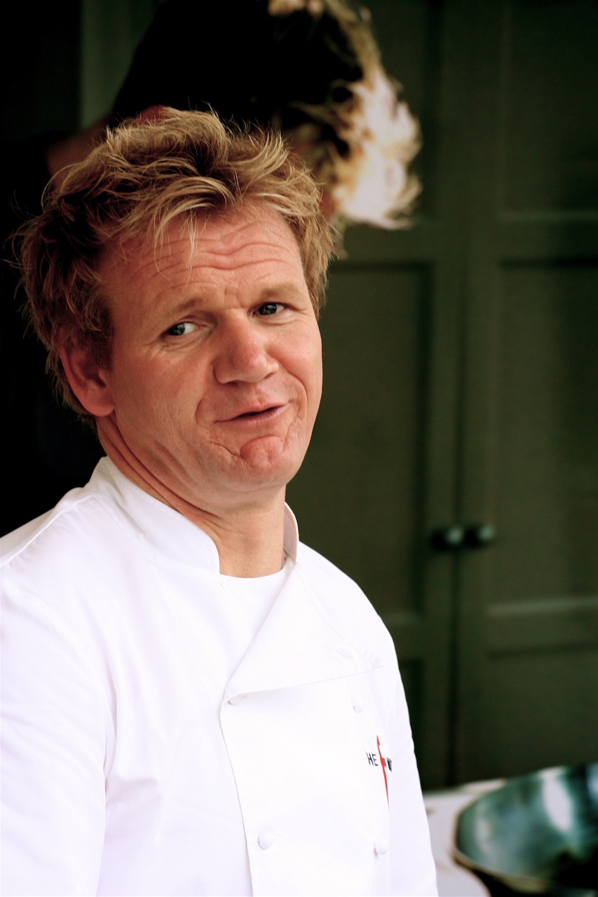 Gordon Ramsay in a chef's jacket at a public book-signing event, 2008