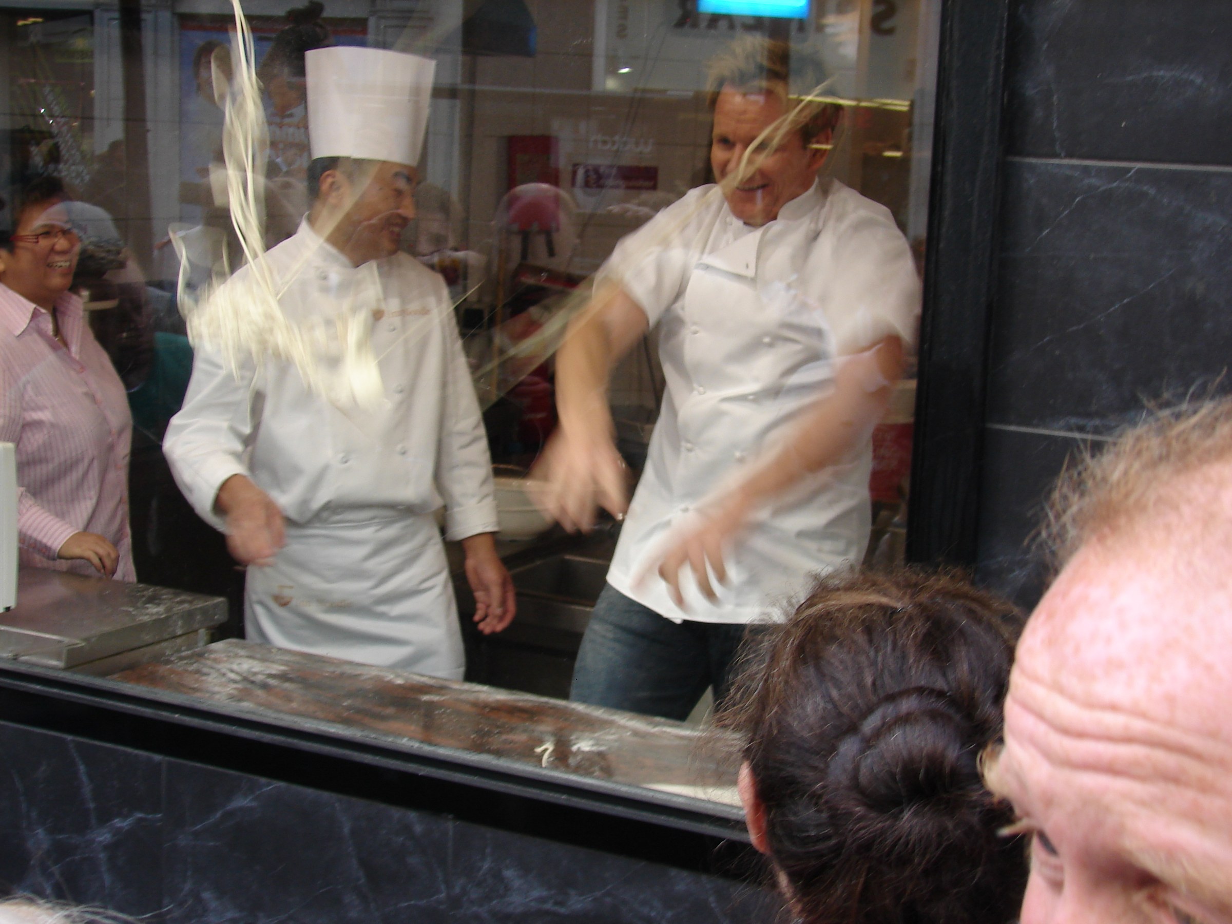 Gordon Ramsay attempting noodle-making in Hong Kong, photographed by Laust Ladefoged