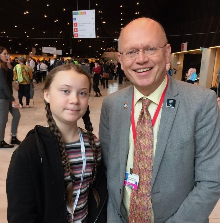 Jean-Pascal van Ypersele and Greta Thunberg at COP24 in Katowice, December 2018
