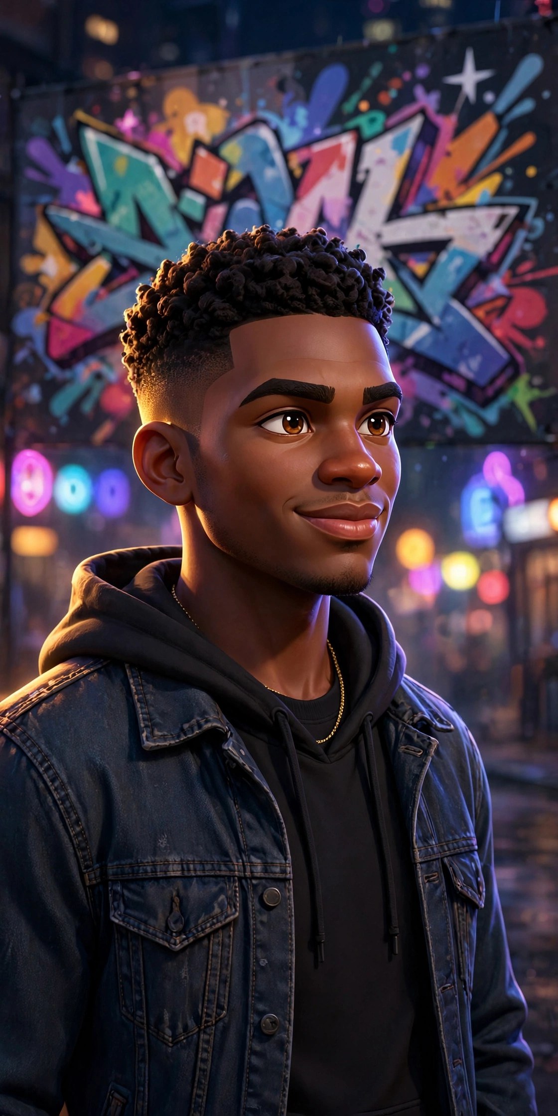 AI-generated dramatization art: Jamal Carter standing on a night city street
