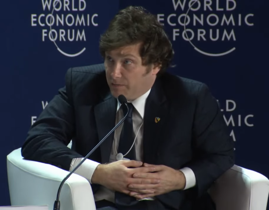 Javier Milei speaking at a World Economic Forum event on Latin America in 2014