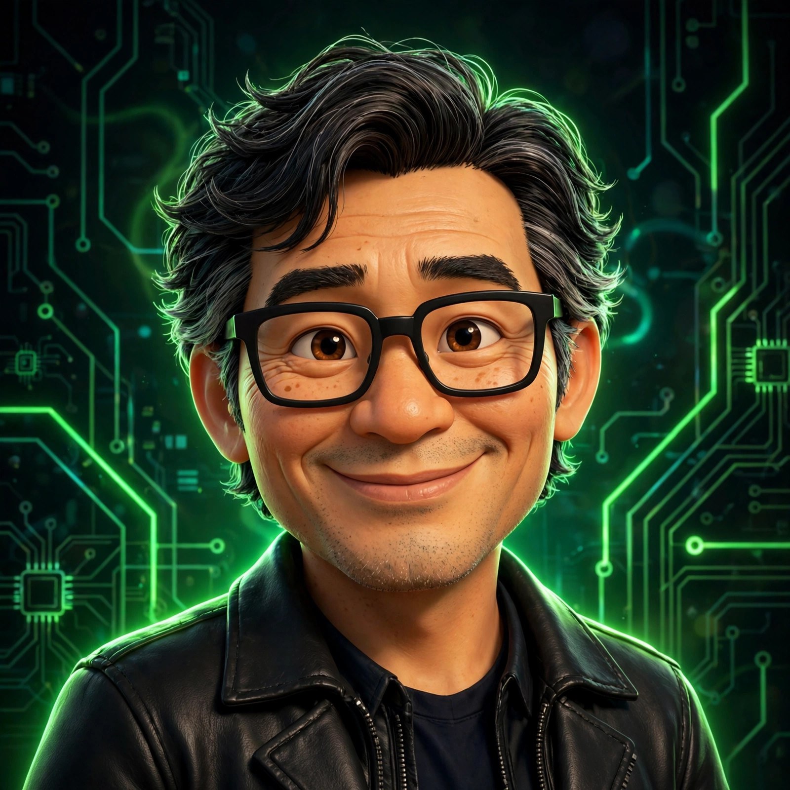 AI-generated portrait of the animated Jensen Huang character in the Vizlings character style