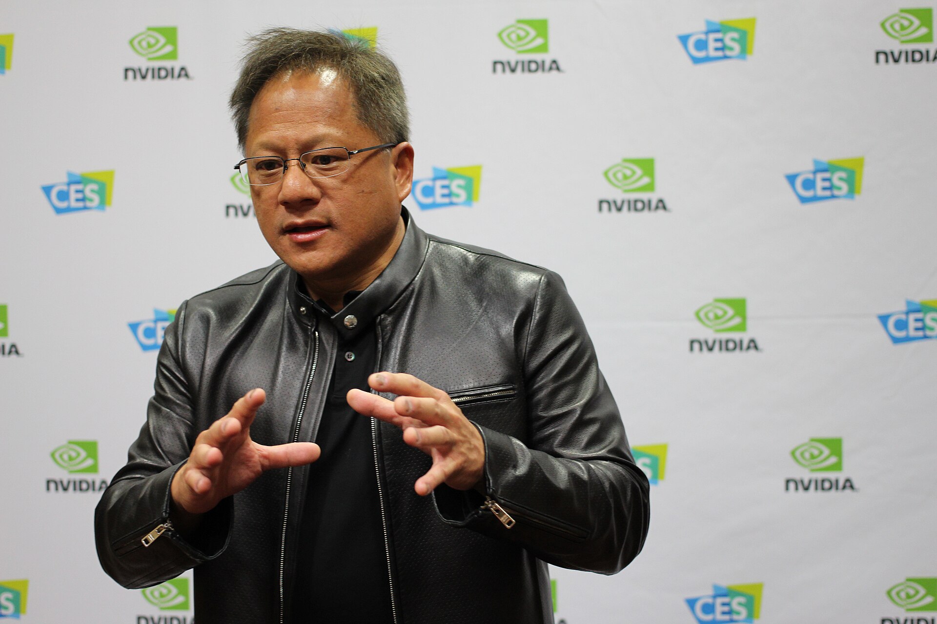 Jensen Huang gesturing during a keynote