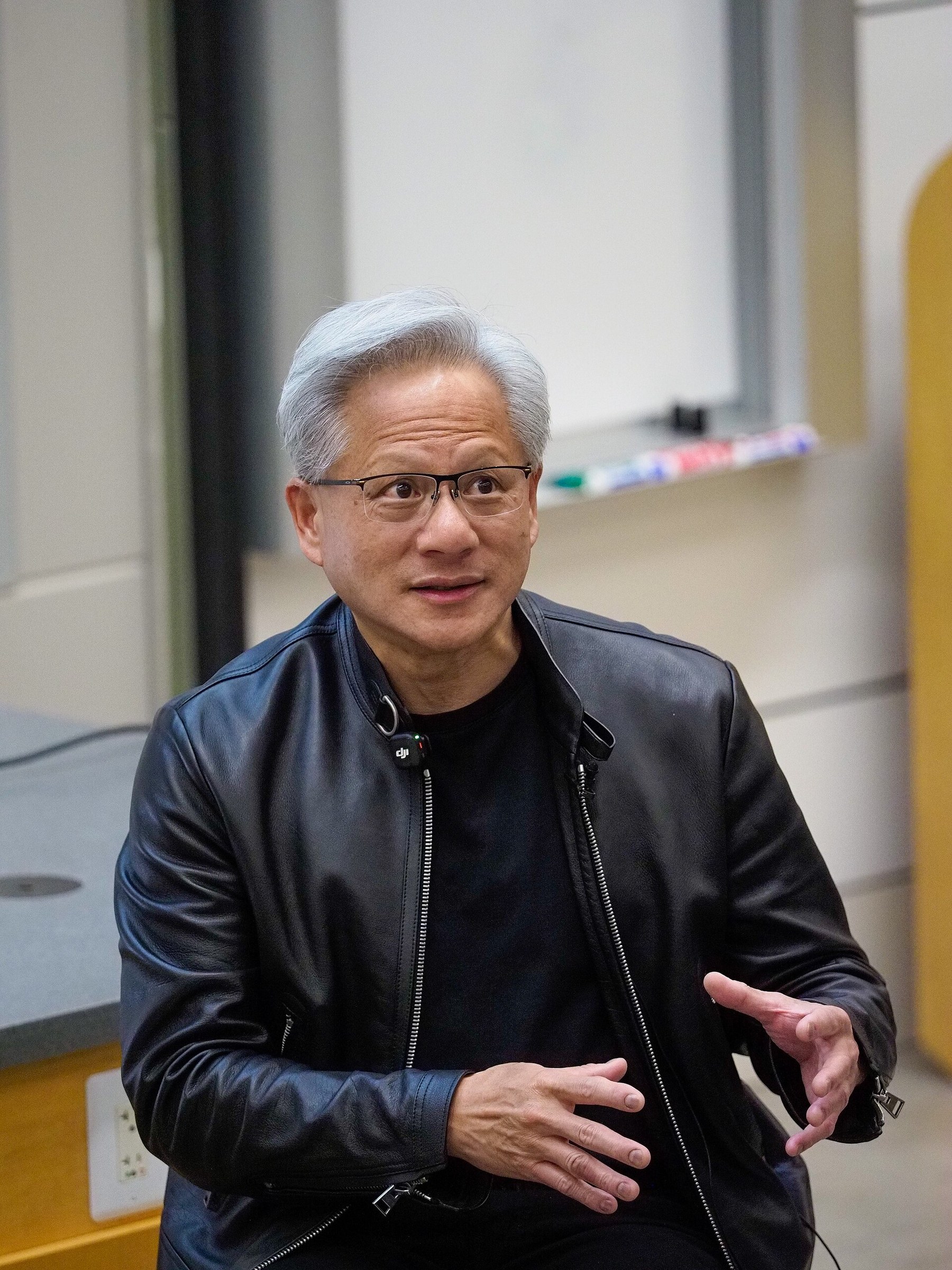 Jensen Huang in the black leather jacket, Stanford 2026