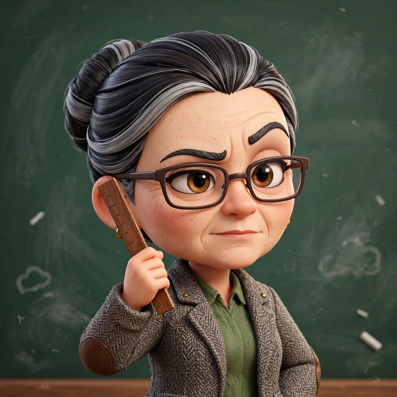 AI-generated portrait/scene of the fictional Vizlings character Judith Pembroke (portrait). AI-generated dramatization art.