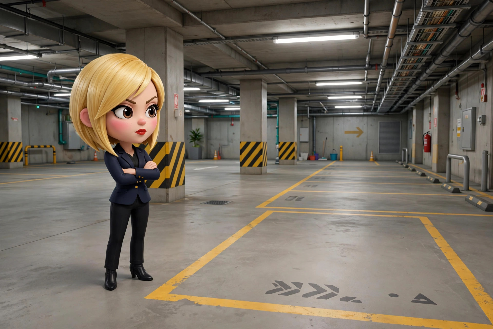 AI-generated portrait/scene of the fictional Vizlings character karen CEO (scene). AI-generated dramatization art.
