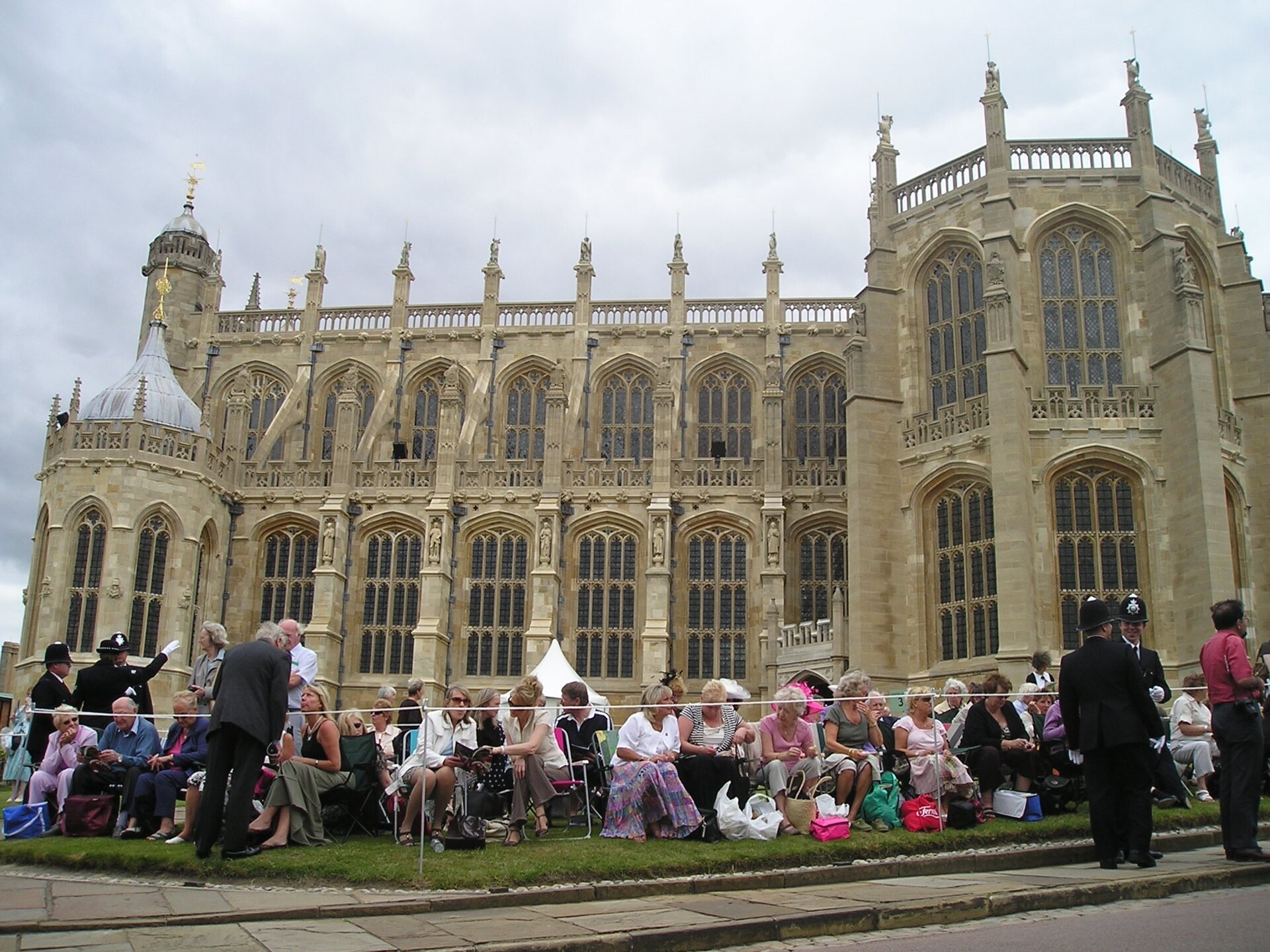 Members of the public waiting outside St George's Chapel, Windsor Castle, on Garter Day