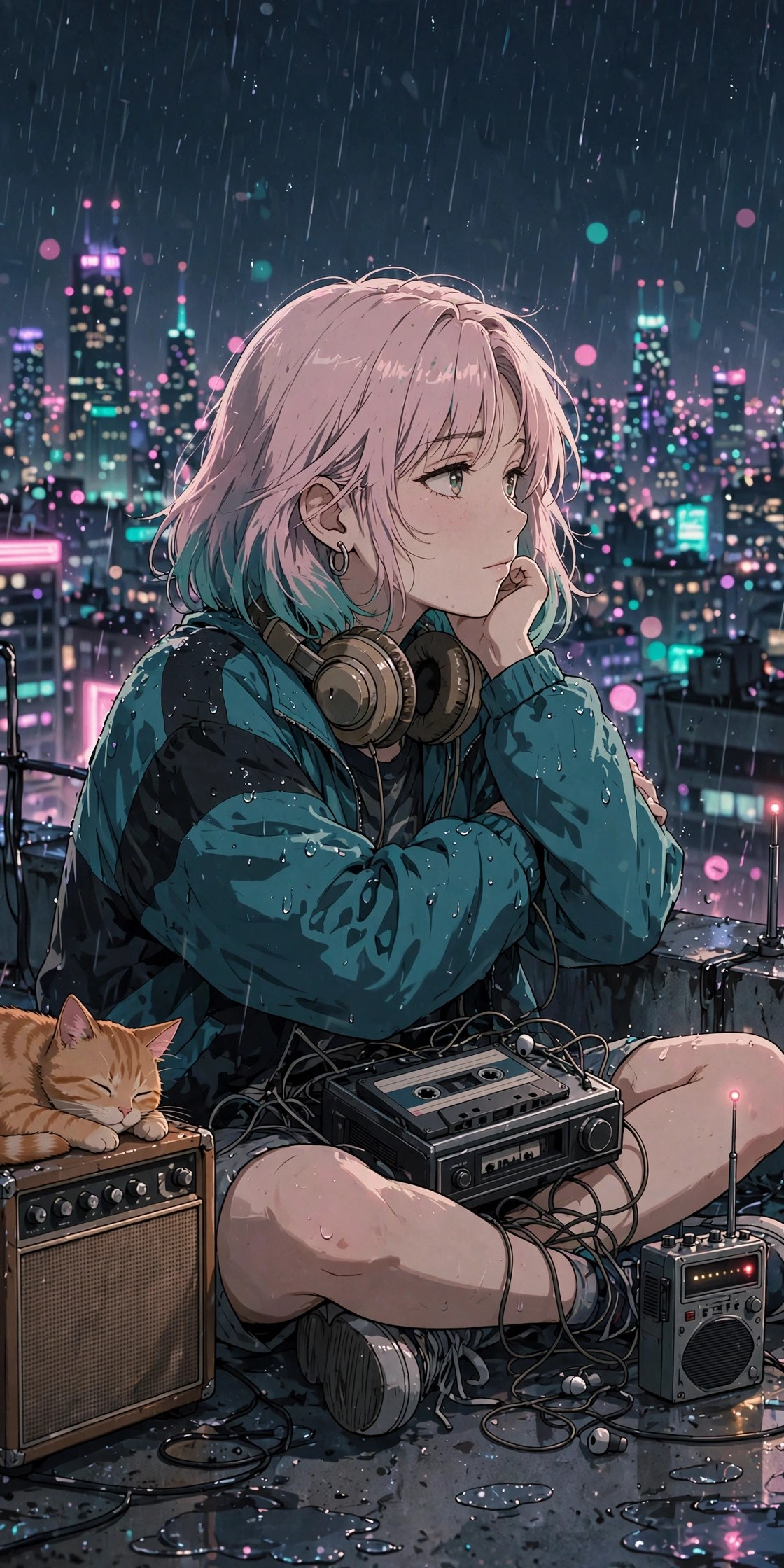 Lana on Rooftop 9 at 2am beside the transmitter — AI-generated dramatization art