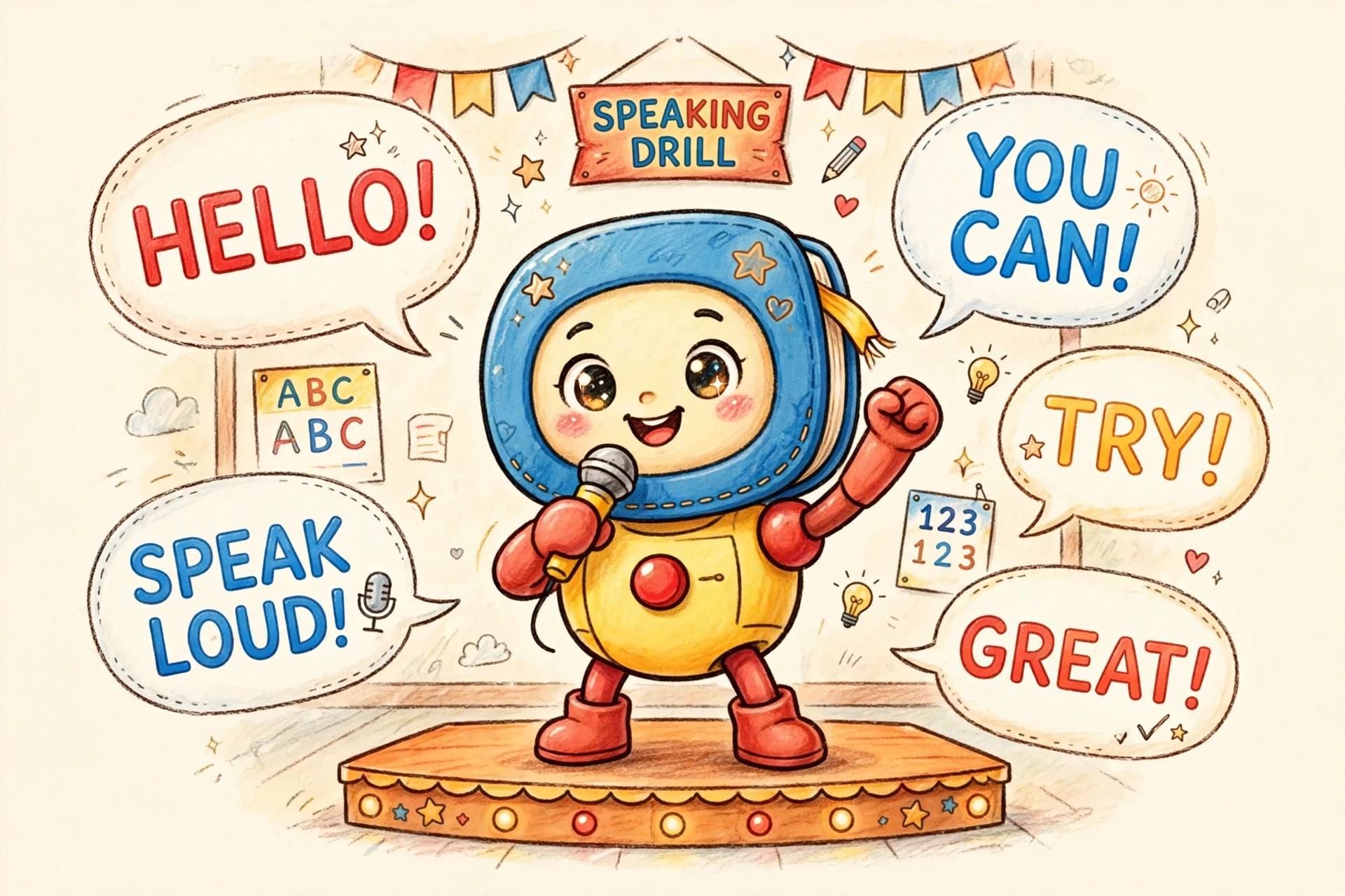 AI-generated illustration of the fictional Vizlings English-lessons helper persona Learn English