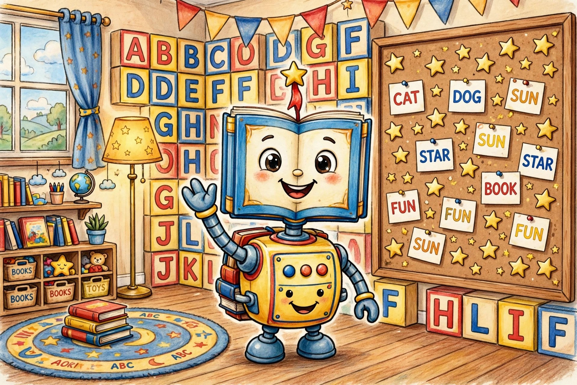 AI-generated illustration of the fictional Vizlings English-lessons helper persona Learn English